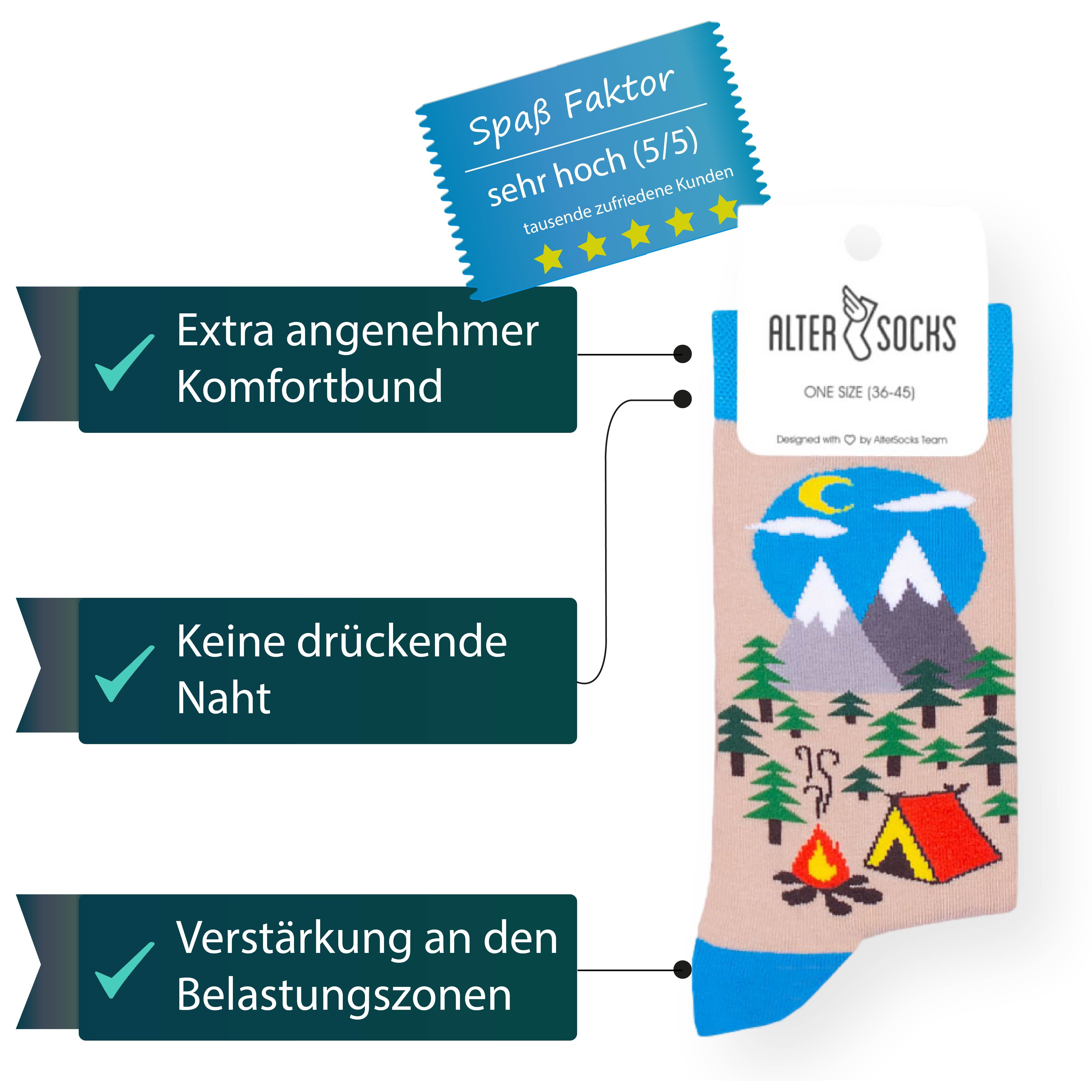 AlterSocks Freizeitsocken Lustige Socken Camping Socken Damen & Herren Unisex Größe 36 – 45