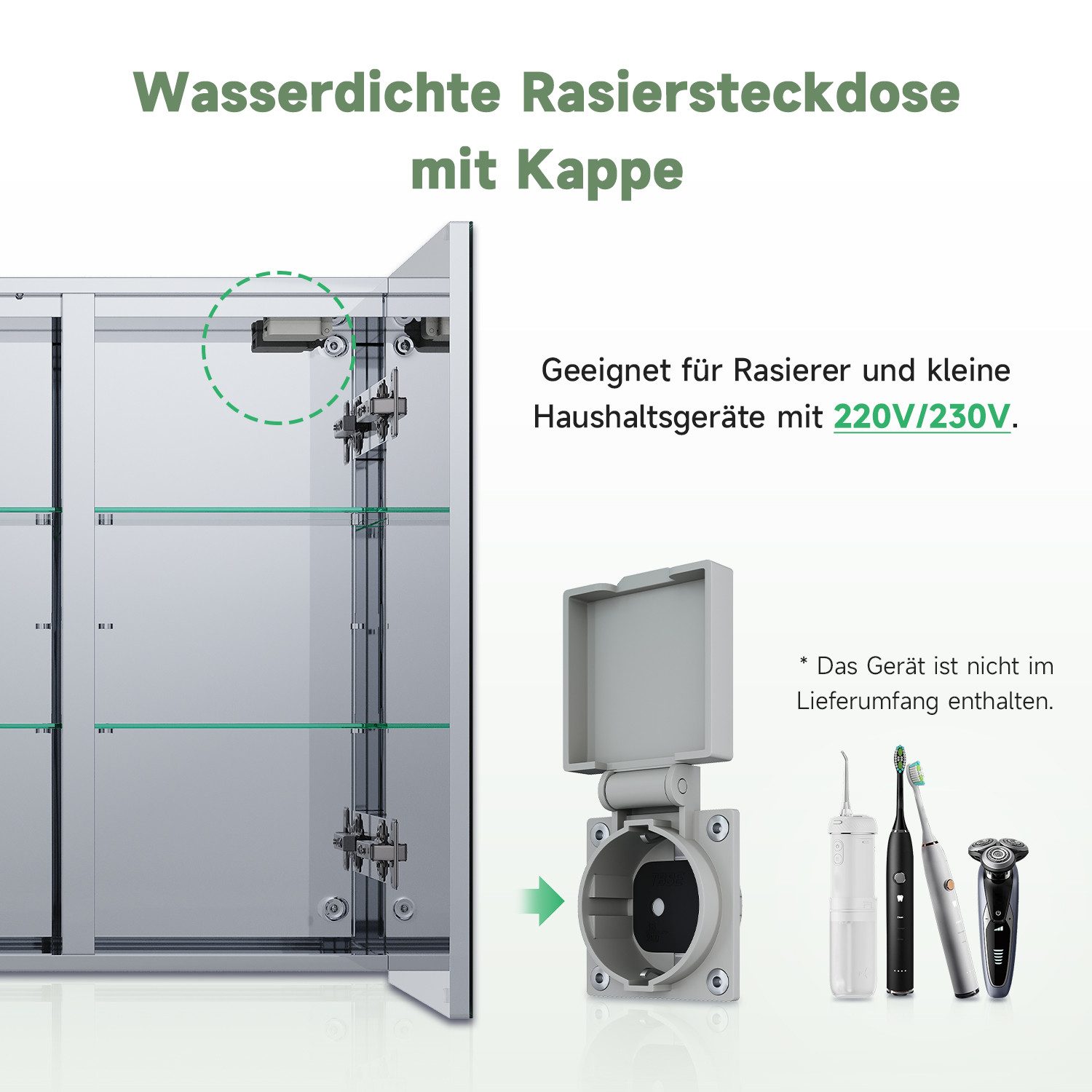 SONNI Badezimmerspiegelschrank Edelstahl Spiegelschrank bad mit beleuchtung 90x65x13cm mit Steckdose und Touchschalter Kalt/Warm/Neutral Licht, dimmbar – Bild 4 von 5