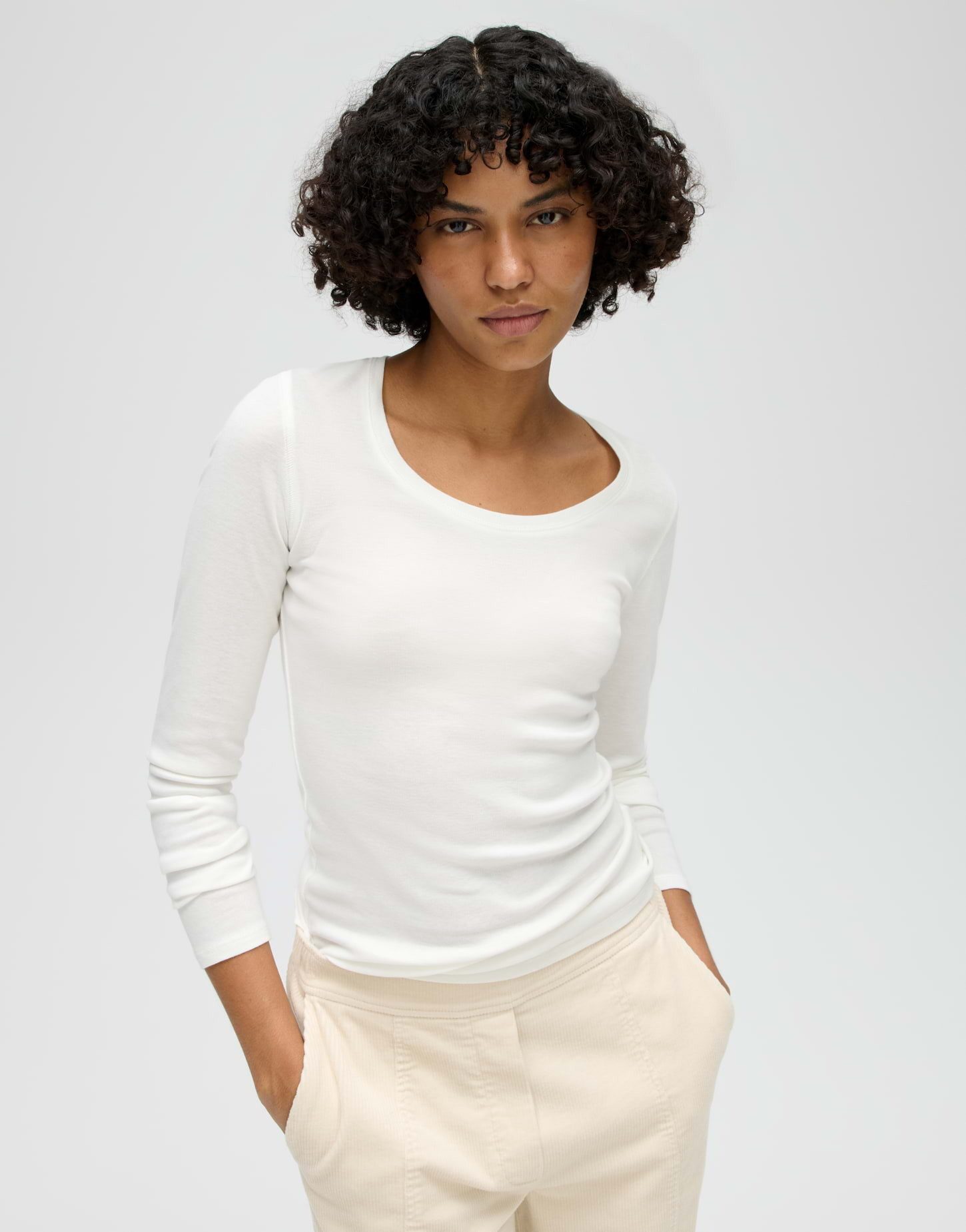OPUS Langarmshirt SORANA aus BCI Cotton Mix figurbetont geschnitten, weicher Griff, weiter Rundhalsausschnitt