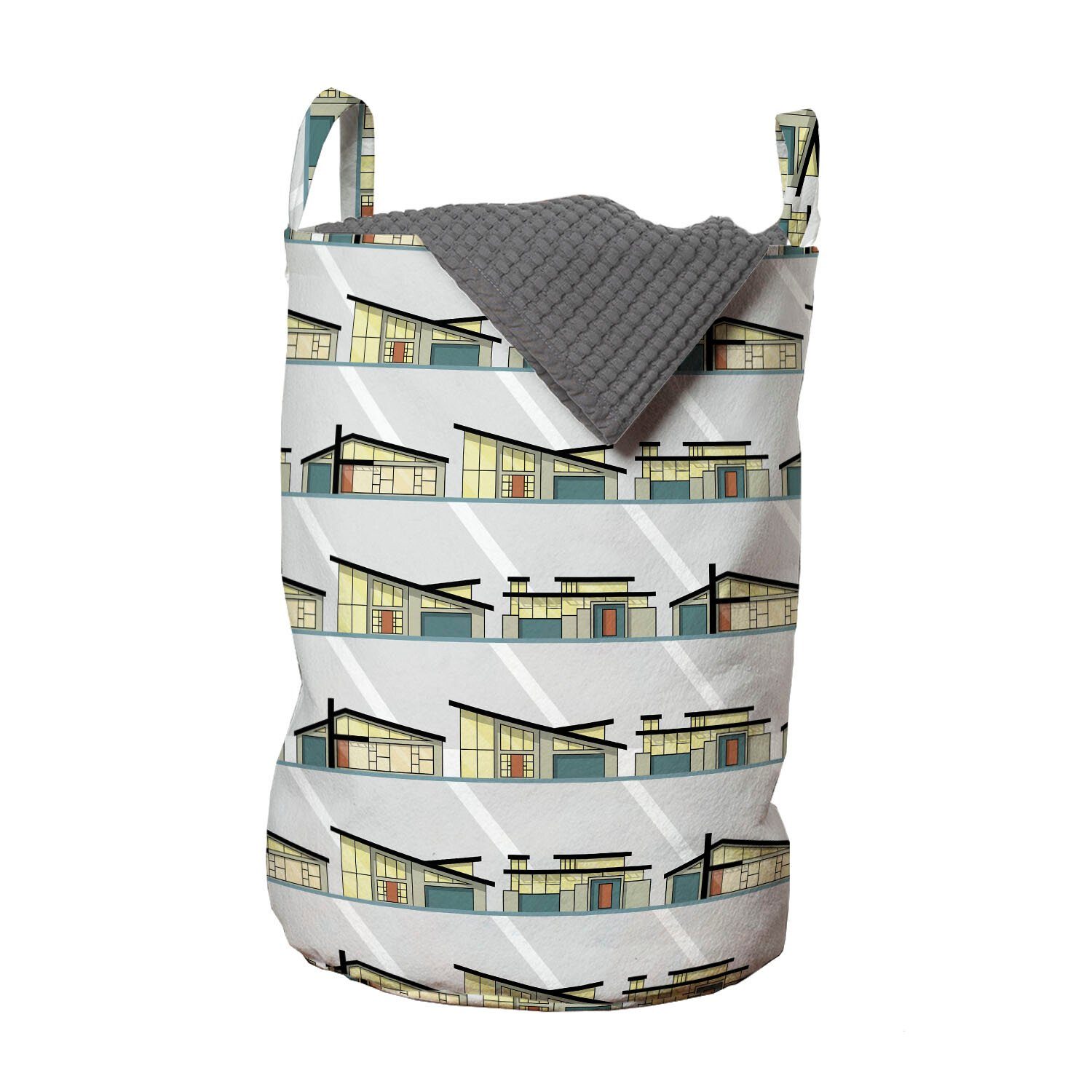 Abakuhaus Wäschesäckchen Wäschekorb mit Griffen Kordelzugverschluss für Waschsalons, Haus Geometrisch Modern Architecture
