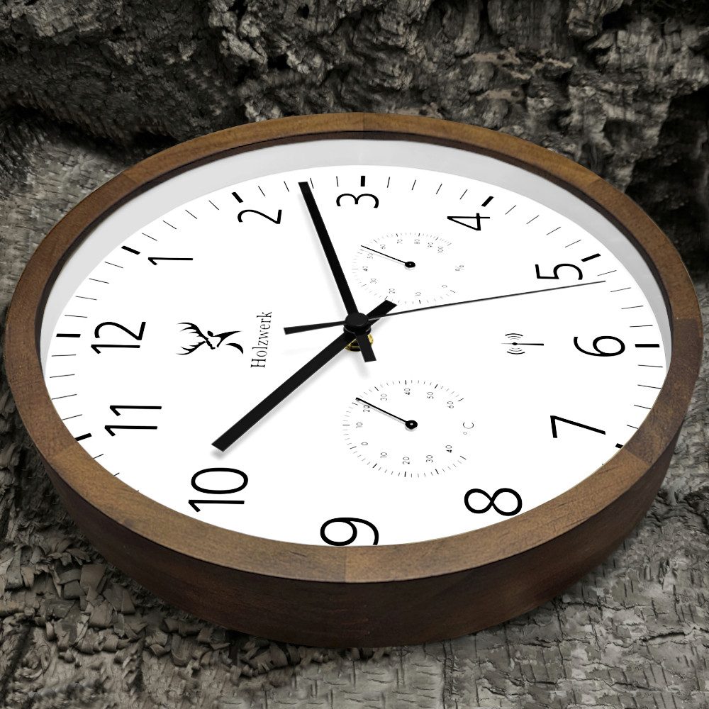 Holzwerk Funkwanduhr Hygrometer & Thermometer Holz Loft Designer Funk-Wandu günstig online kaufen