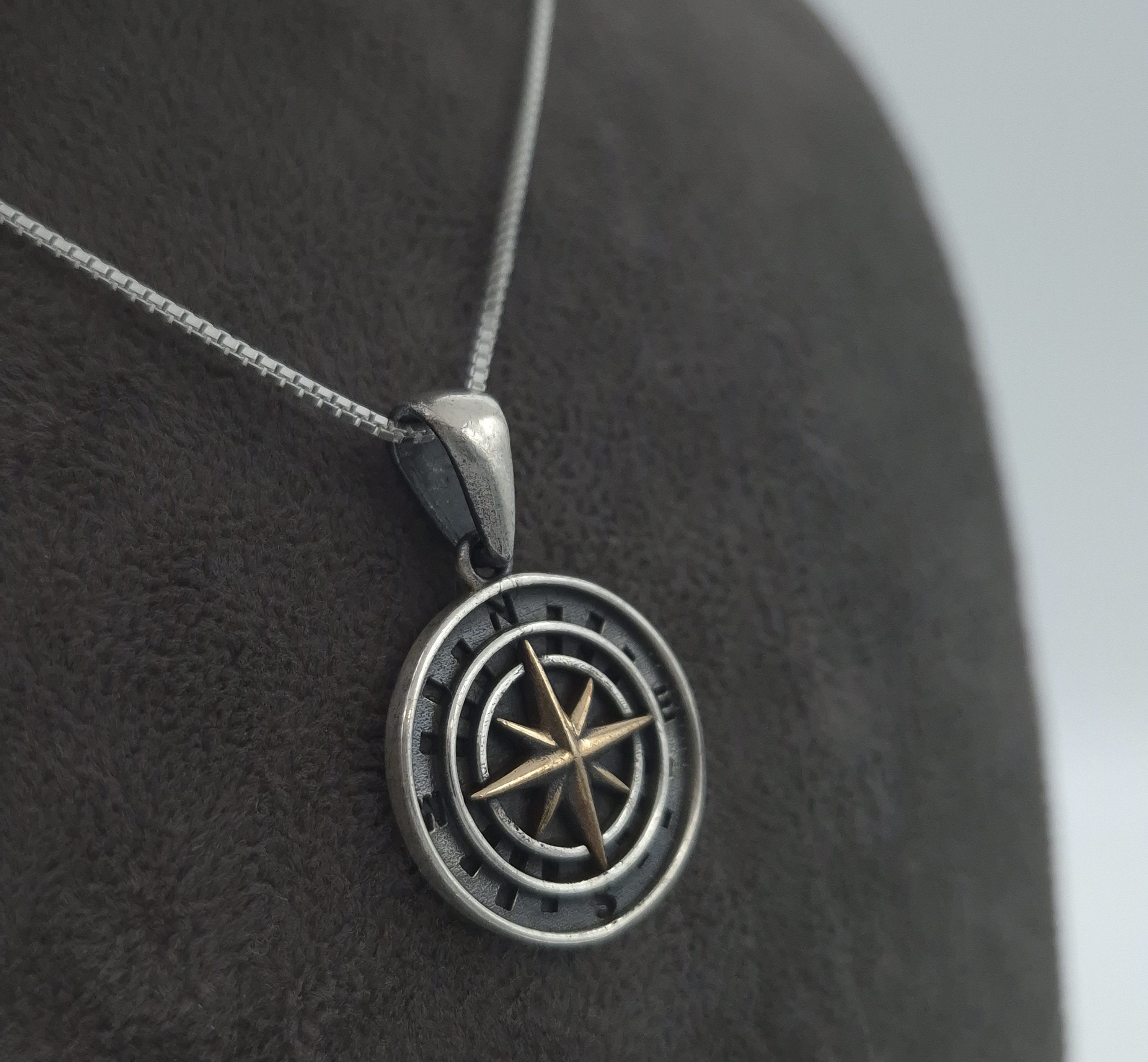 NAHLE Kette mit Anhänger Silber Kompass Kette (2-tlg., inkl. Schmuckbox), handgemacht 925 Silber Anhänger