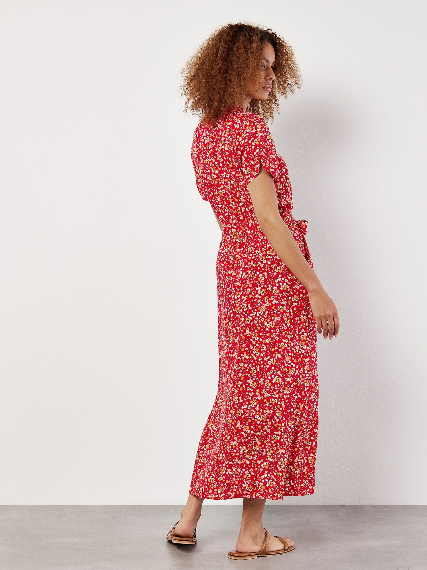 Apricot Midikleid Ditsy Floral Decorative Button günstig online kaufen