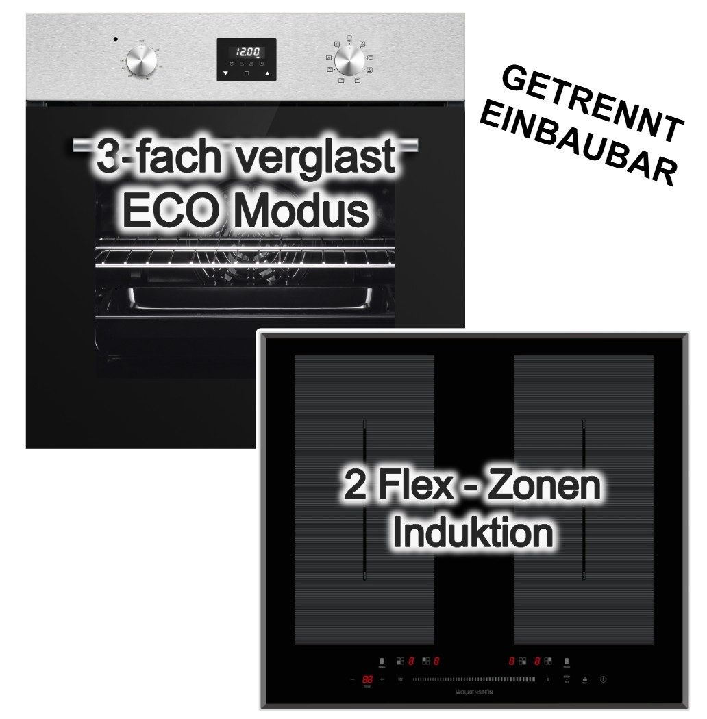 PKM Backofen-Set Backofen Umluft 8 Funktionen+Wolkenstein Flex-Induktionskochfeld Boost, mit Nein