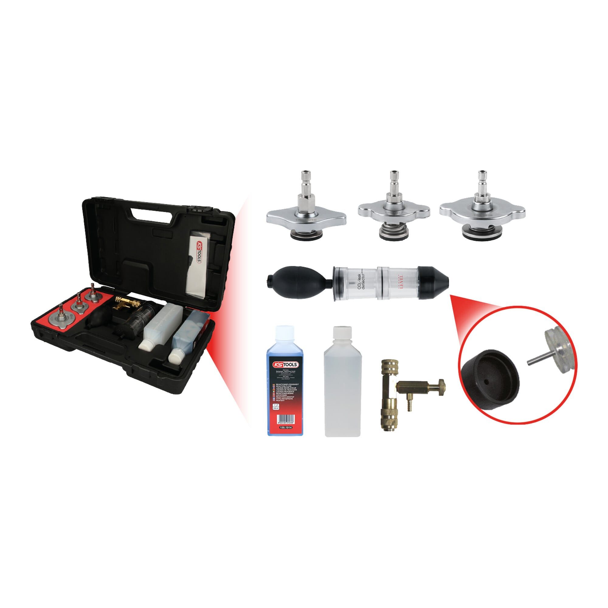 KS Tools Kompressor KS Tools CO2-Zylinderkopf-Lecktest-Satz, 8-tlg.