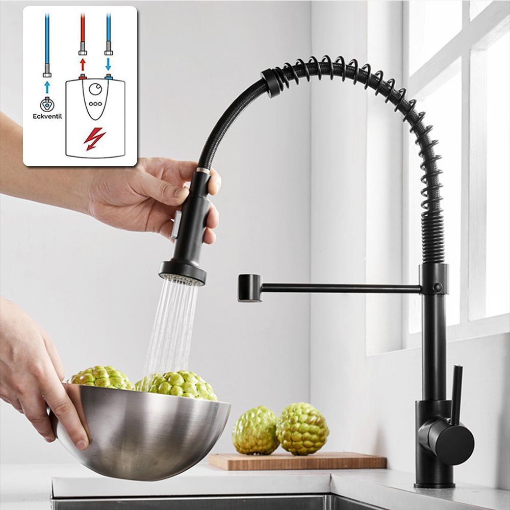 Niederdruck Küchenarmatur Schwarz Wasserhahn Küche Mischbatterie Einhandmischer 