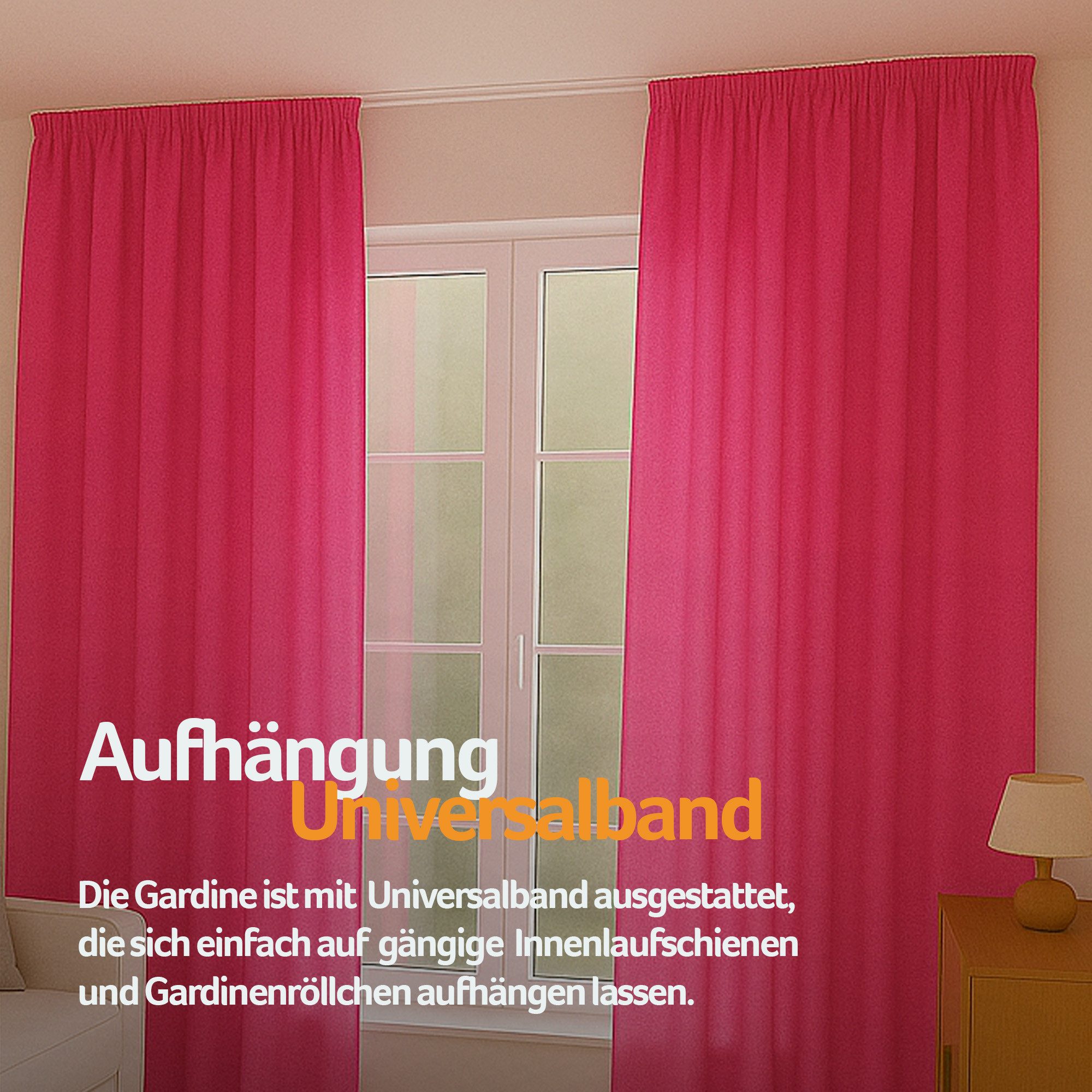 Bestlivings Gardine "Ellen" mit Universalband (2 St), Kräuselband, blickdicht, in moderner Satin-Optik, einfarbig, modern, waschbar bei 30°C