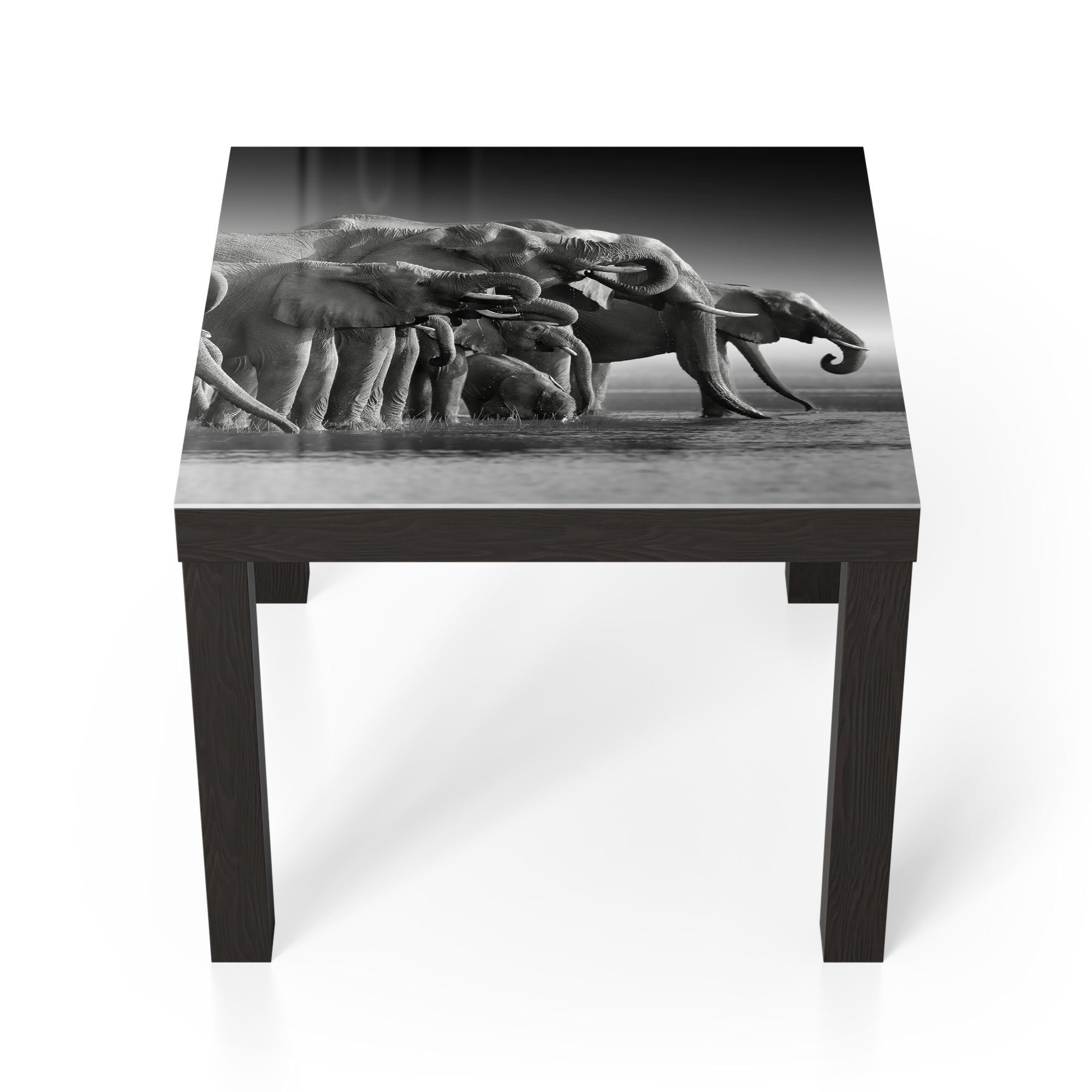 DEQORI Couchtisch 'Elefantenherde am Wasser', Glas Beistelltisch Glastisch modern Schwarz