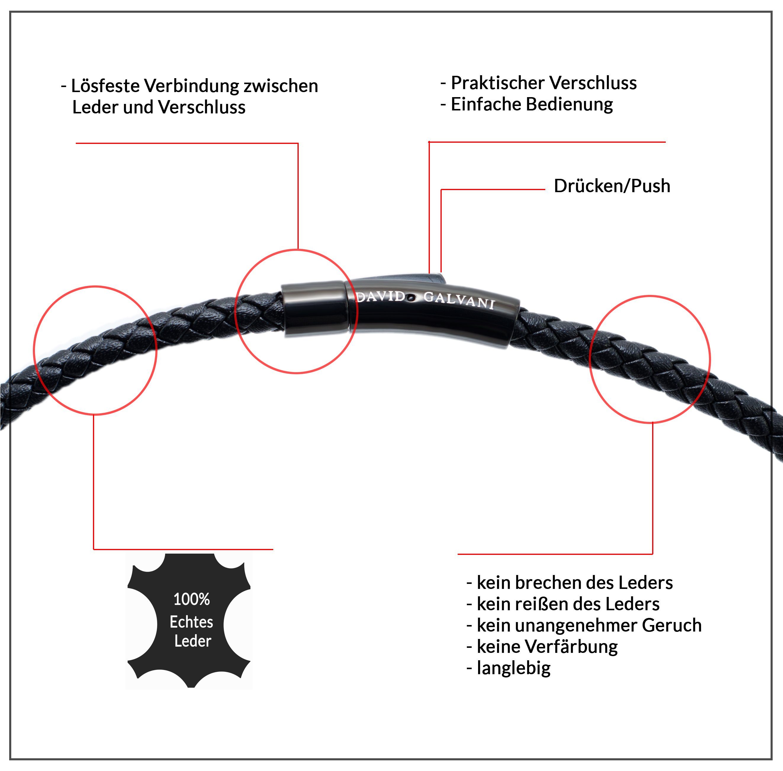 Deutschland David Edelstahl Schwarz Lederkette Handmade Beads, mit Galvani Herren in Kette mit Anhänger