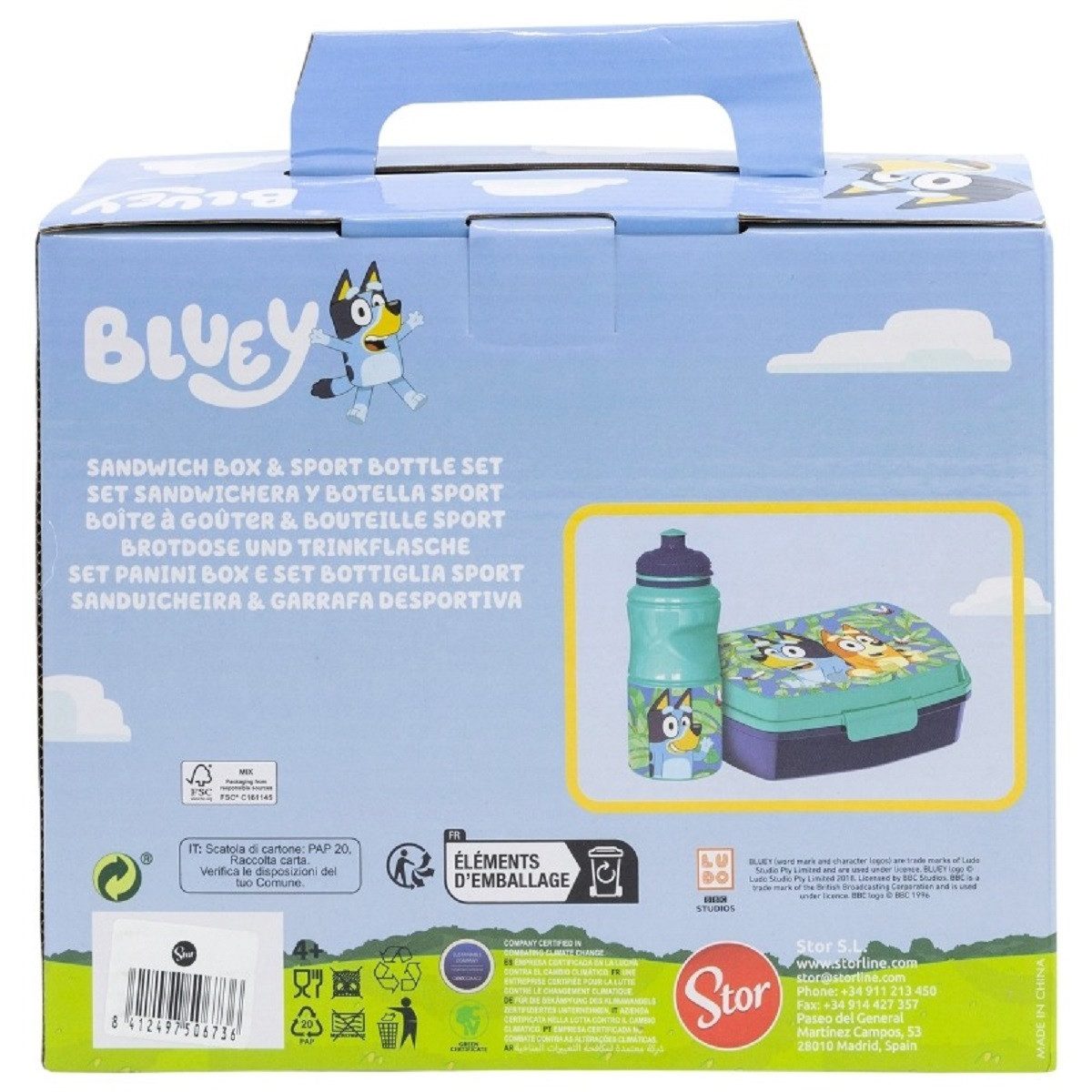Stor Trinkflasche Bluey Set mit 380 ml Wasserflasche und Brotdose Lunchbox-Set, 380 ml