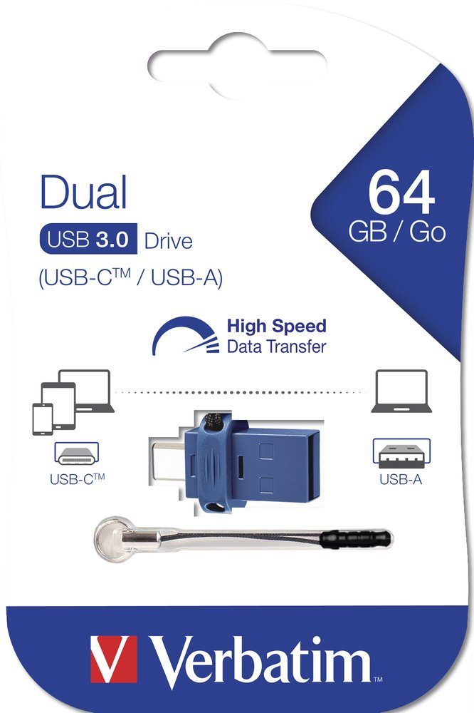 Verbatim 64GB Store 'n' Go Dual Drive blau Typ C USB 3.1 mit USB 3.0 USB-Stick