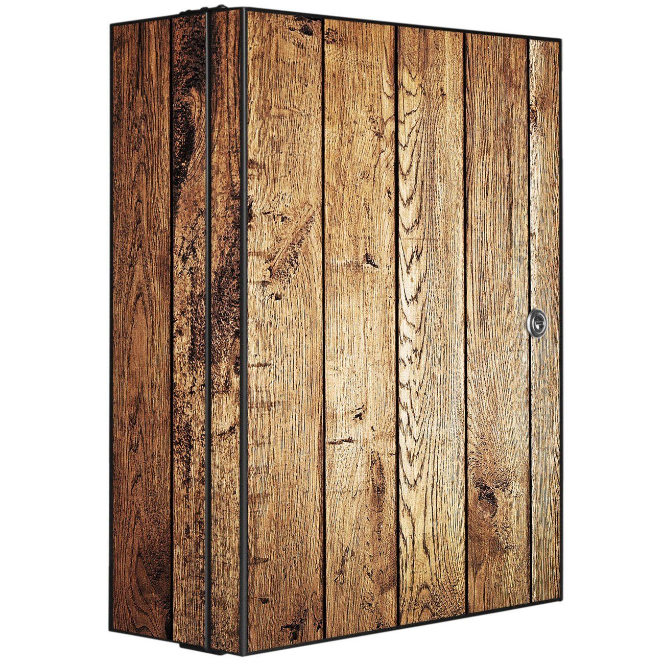 banjado Medizinschrank Stahl Geöltes Holz (abschließbar, 3 große und 2 kleine Fächer) 35 x 46 x 15cm schwarz