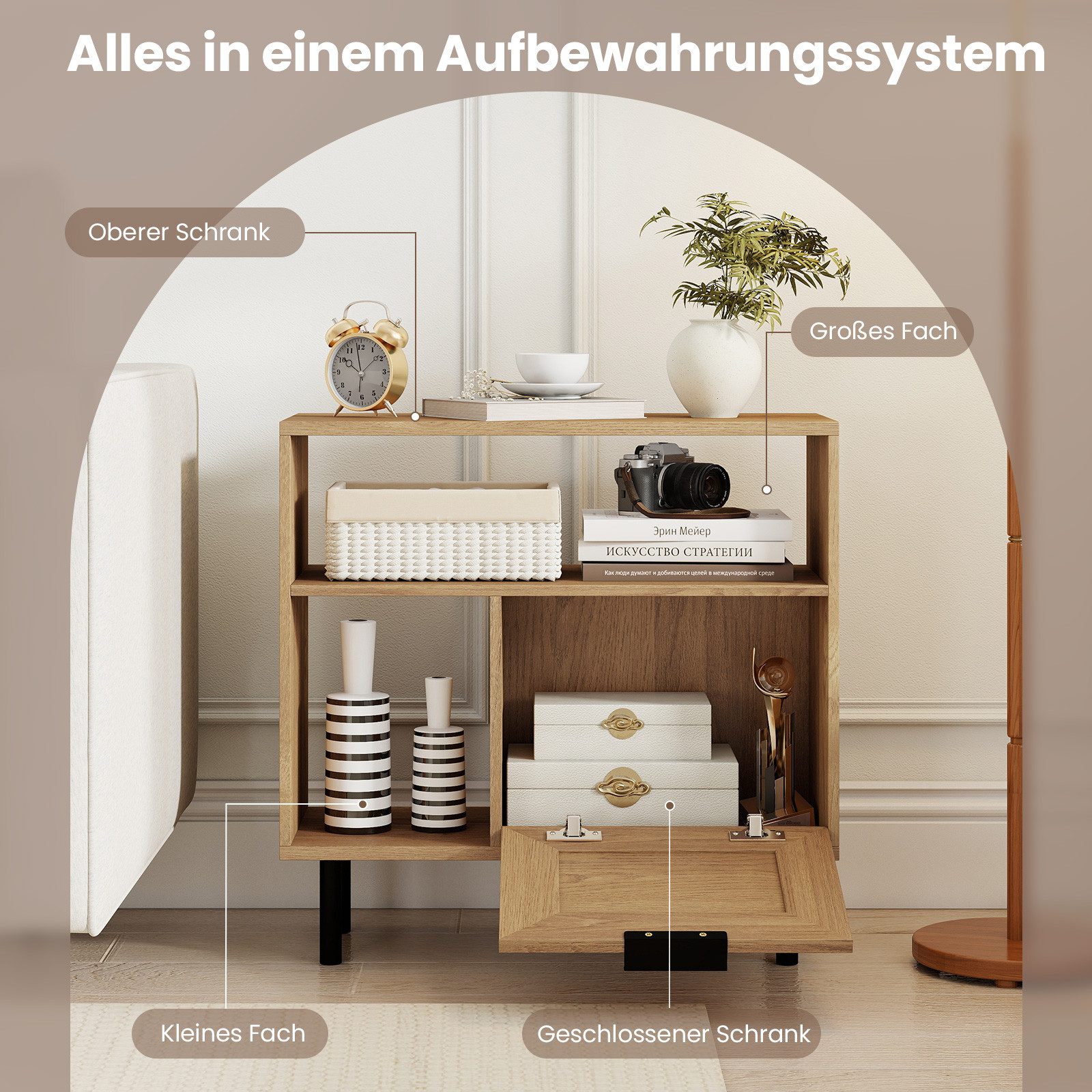COSTWAY Beistelltisch Rattan Nachttisch mit Ablagefach Sideboard, 25,5x60x59cm – Bild 3 von 5