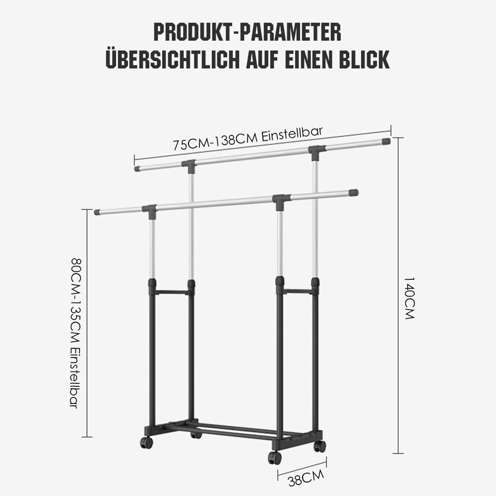 PFCTART Kleiderständer Verstellbarer und ausziehbarer Doppelstab-Kleiderstä günstig online kaufen