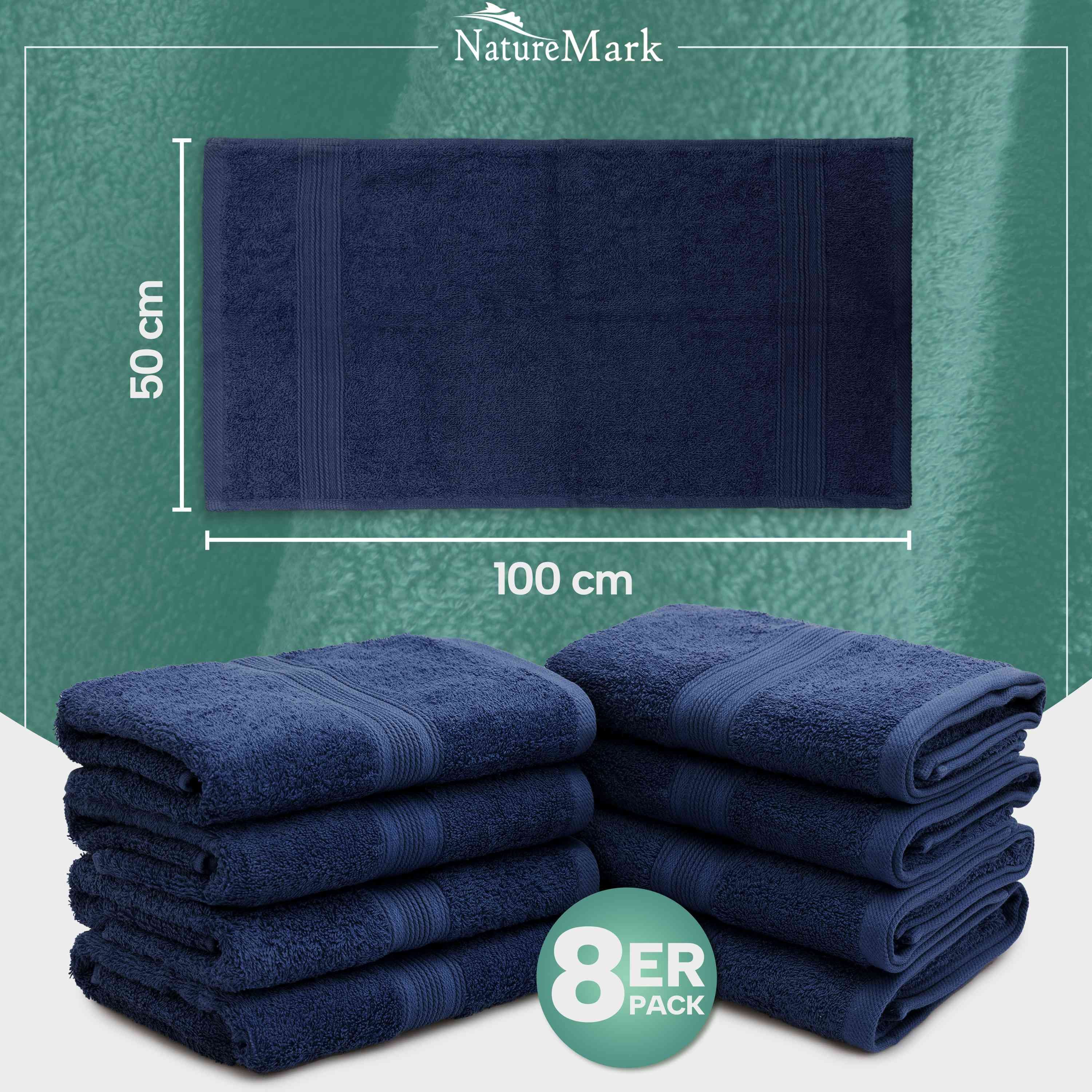 NatureMark Handtücher 8er-Set Frottier Handtücher 50x100cm, 100% Baumwolle (8-St), 8X Frottier Handtücher mit Aufhänger, 50 x 100cm, Navy blau – Bild 4 von 5