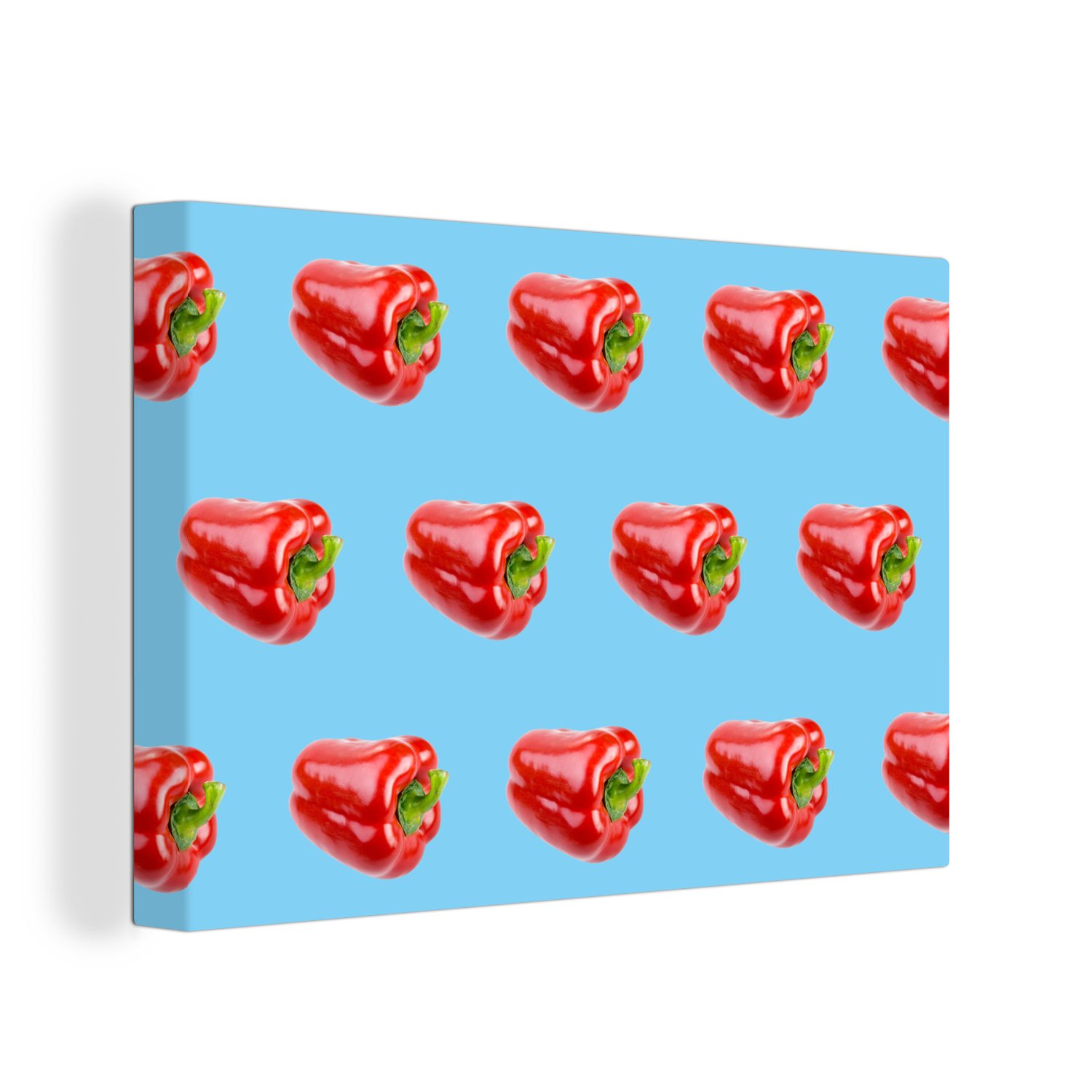 OneMillionCanvasses® Leinwandbild Paprika - Gemüse - Muster - Blau, (1 St), Wandbild Leinwandbilder, Aufhängefertig, Wanddeko, 30x20 cm | Leinwandbilder