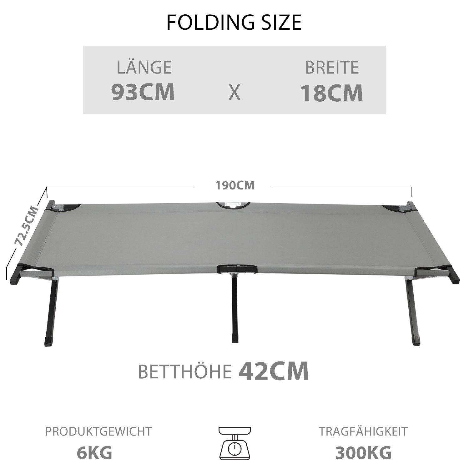 kehot Feldbett Feldbett klappbar 190×72,5 cm bis 300 kg belastbar (Campingbett faltbar mit Oxford-Gewebe und stabilem Stahlrahmen, Gästebett kompakt mit Tragetasche für Outdoor und Zuhause) Leichtes Reisebett schnell aufgebaut für Camping und Garten