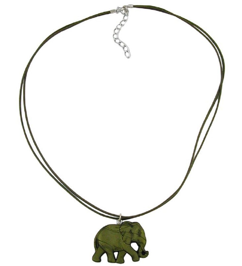 unbespielt Collier Modeschmuck Kette Elefant Olivgrün-Matt 50 cm, Modeschmuck für Damen