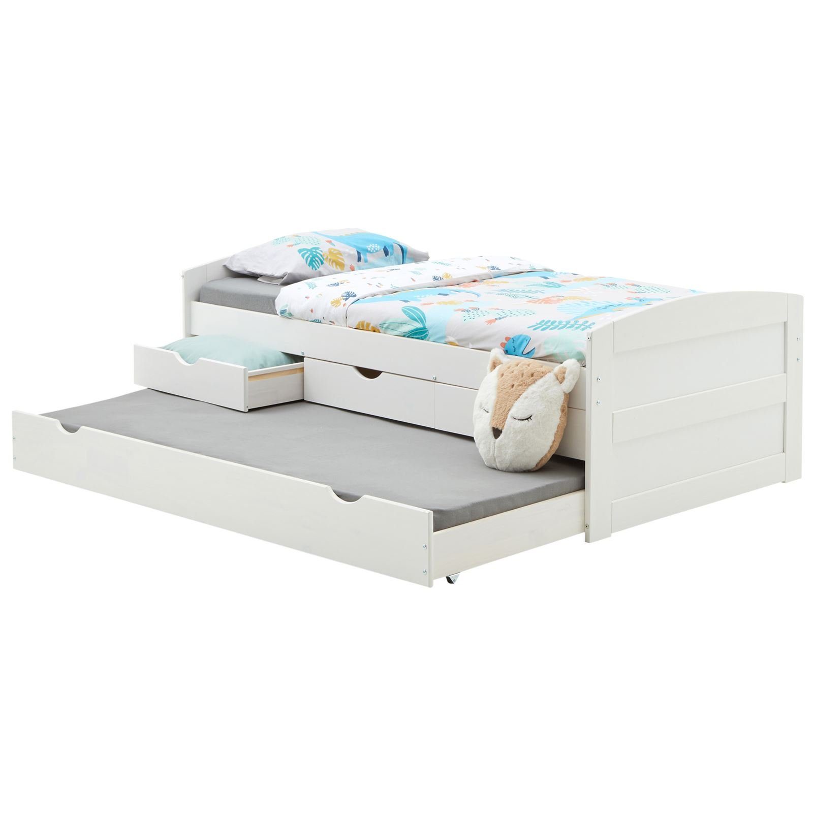 IDIMEX Funktionsbett JESSY, Bett mit Stauraum Jugendbett mit 3 Schubladen Auszugbett Kiefer 90 x 1