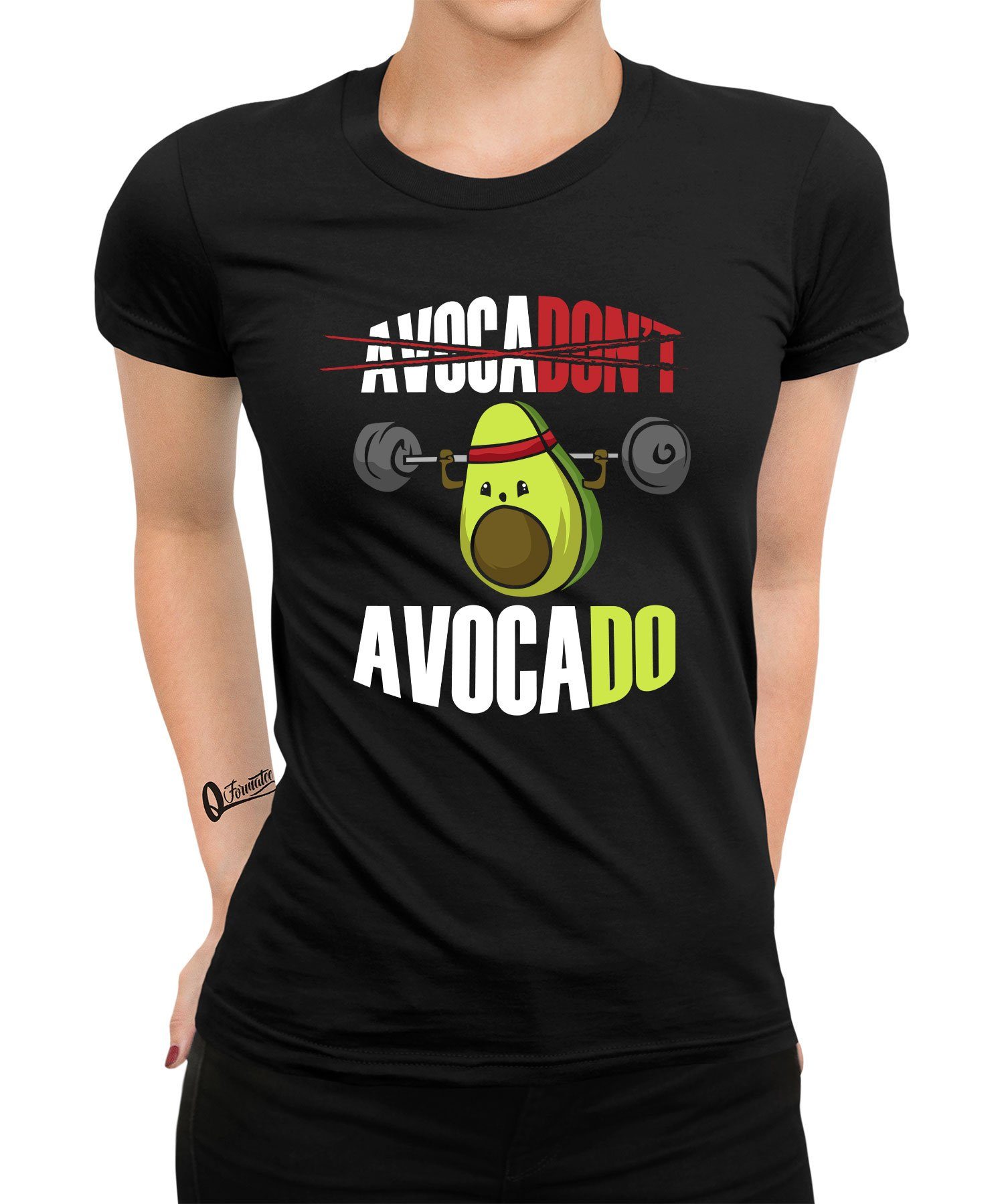 Workout Vegan - Damen Kurzarmshirt (1-tlg) Avocado T-Shirt Fitness Gym Formatee Quattro