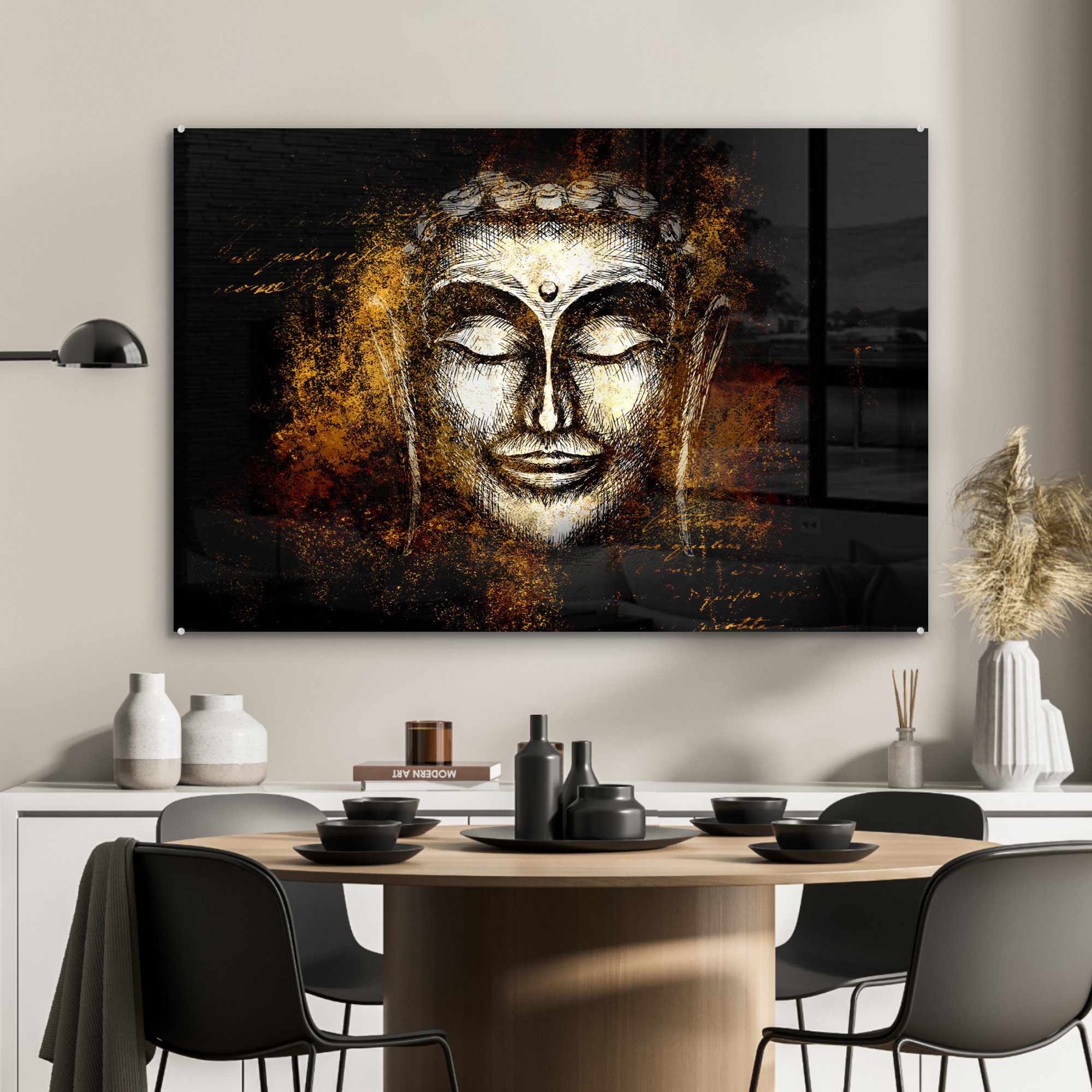 Acrylglasbilder St), Schlafzimmer Acrylglasbild - MuchoWow Buddha - Gesicht Wohnzimmer (1 & Gold,