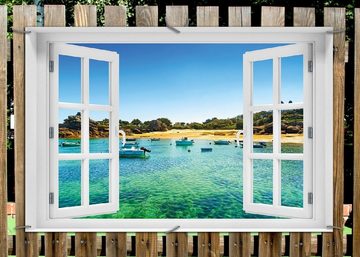 Wallario Sichtschutzzaunmatten Französische Bucht mit klarem Wasser und Booten, mit Fenster-Illusion