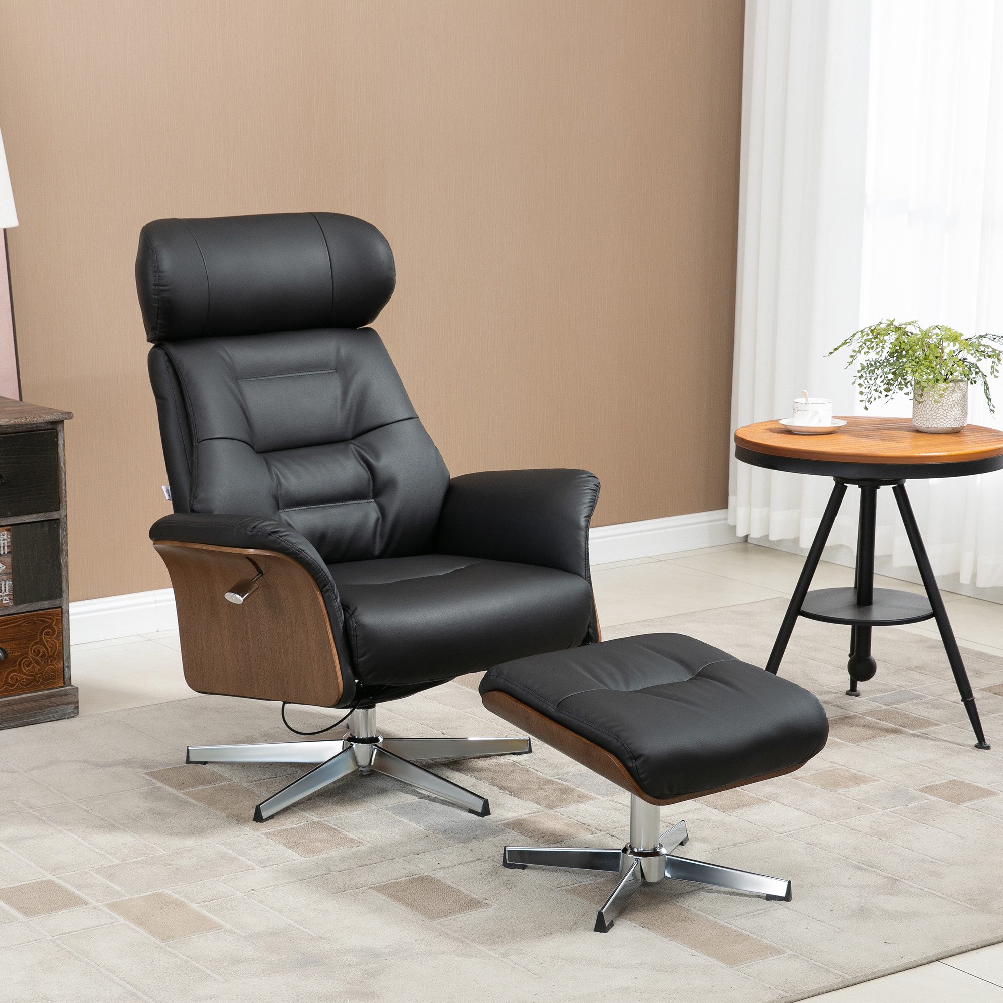 HOMCOM Relaxsessel Relaxsessel mit Hocker, mit Liegefunktion (Liegestuhl mit Fußbank, 2-St., bestehend aus Sessel und Hocker), bis 150 kg belastbar, Schwarz