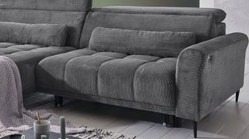 Massivart® Ecksofa LOGAN Cord grau / 277 cm, Cordsofa, Sitztiefenverstellung, Kopfteilverstellung, Nosagunterfederung