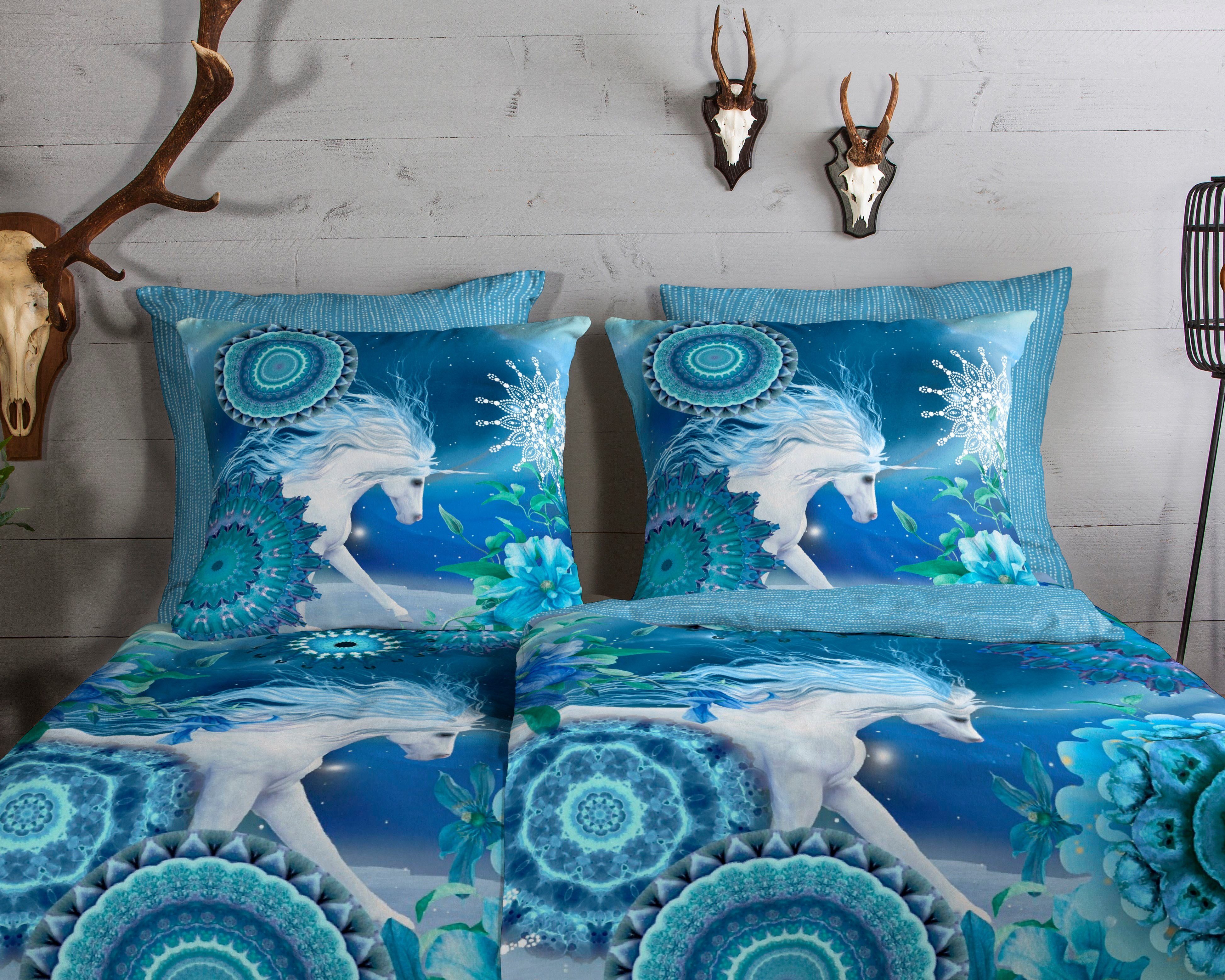 hip Wendebettwäsche Lumi, Biber, Flanell, 2 teilig, Biber, 135x200, Warm, Weich, Wendeoptik, Reißverschluss, Winter, Blau