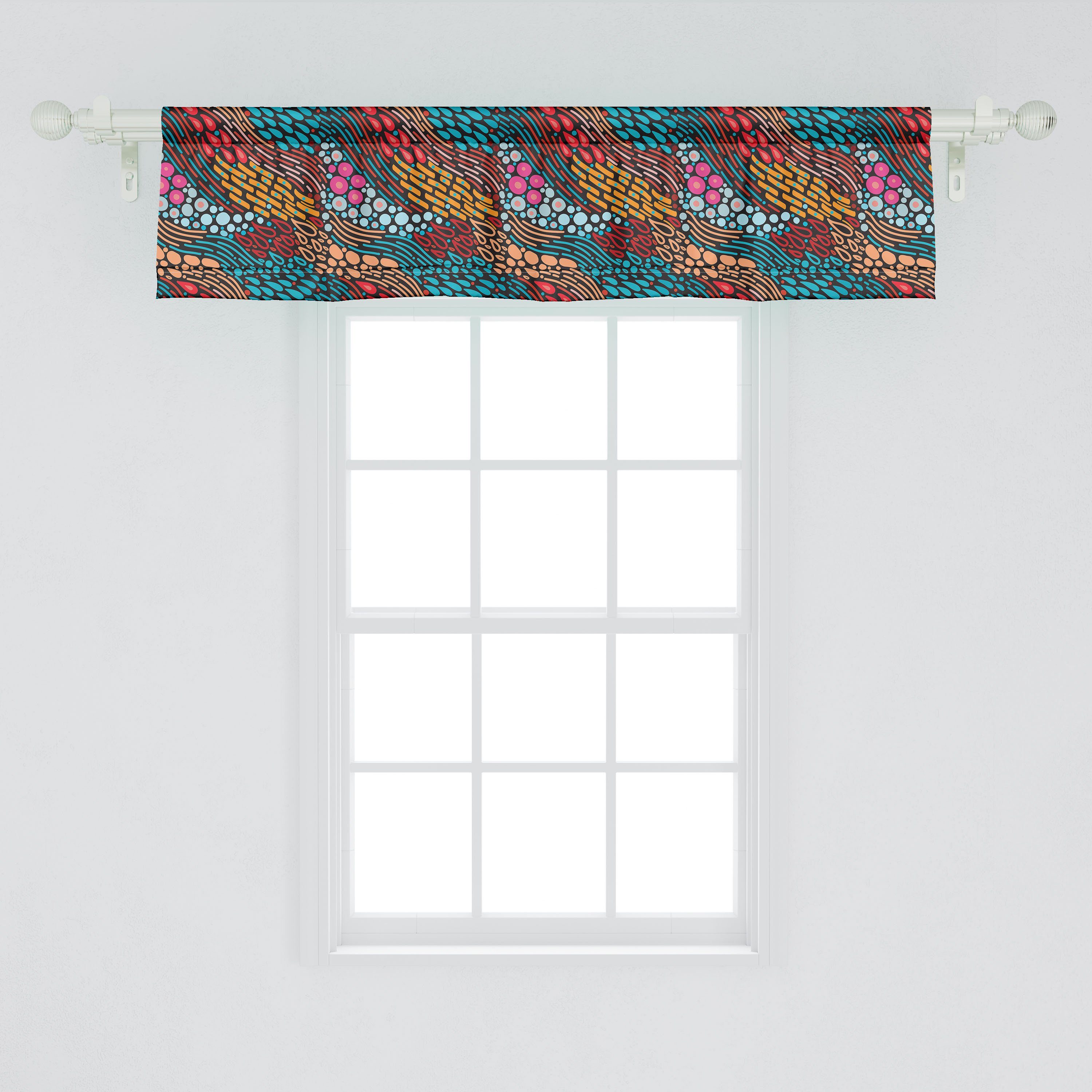 mit Stangentasche, Scheibengardine Microfaser, Diagonal Küche Volant Vorhang Ornament für Abakuhaus, Wellenförmige Dekor Abstrakt Schlafzimmer