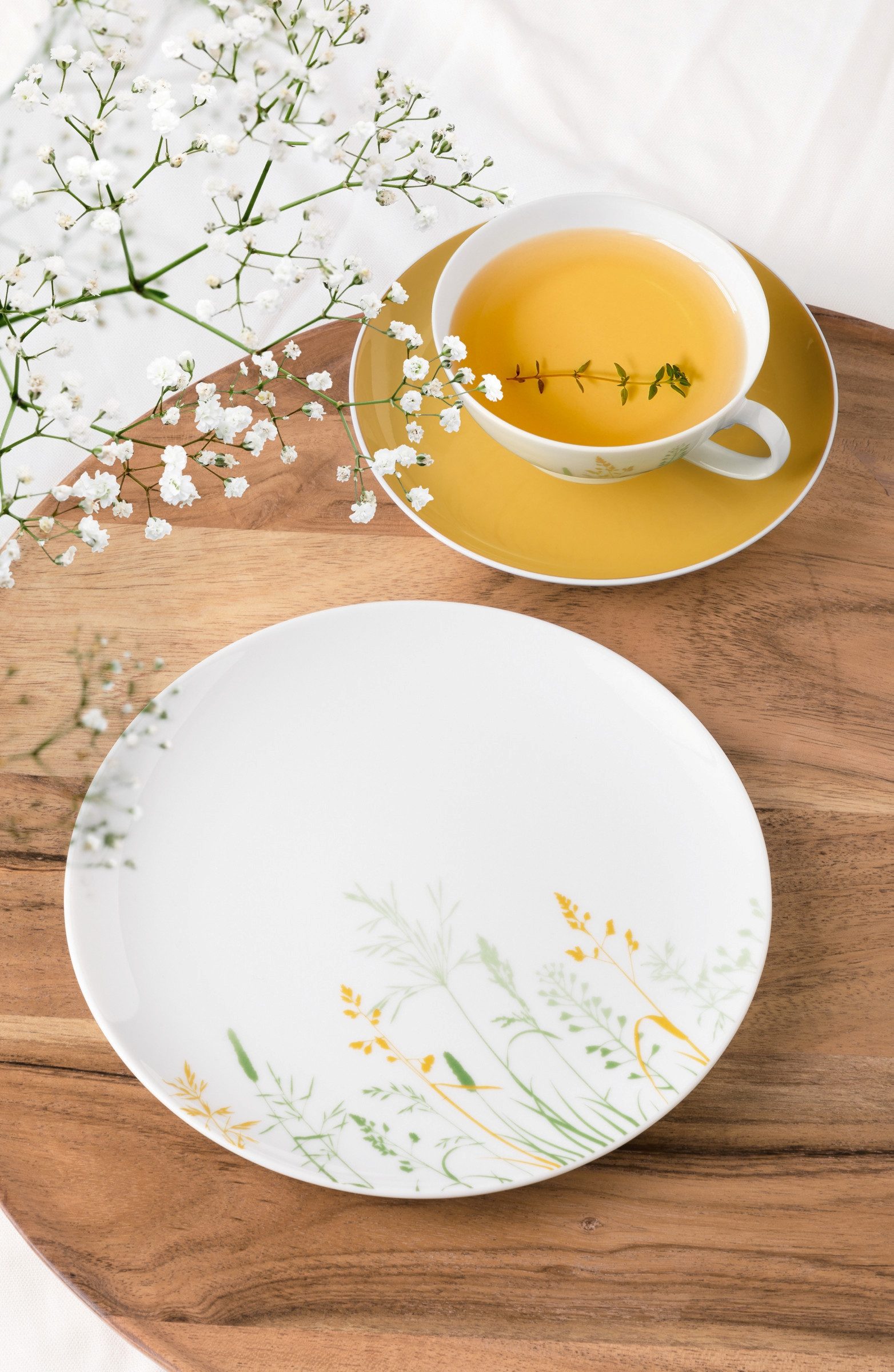 Seltmann Weiden Teeservice Geschirr-Set, 18 Teile, Liberty Meadow Grasses, klein (18-tlg), 6 Personen, Porzellan, Tassen, Untertassen, Teller, Made in Germany, 18 Teile, für 6 Personen
