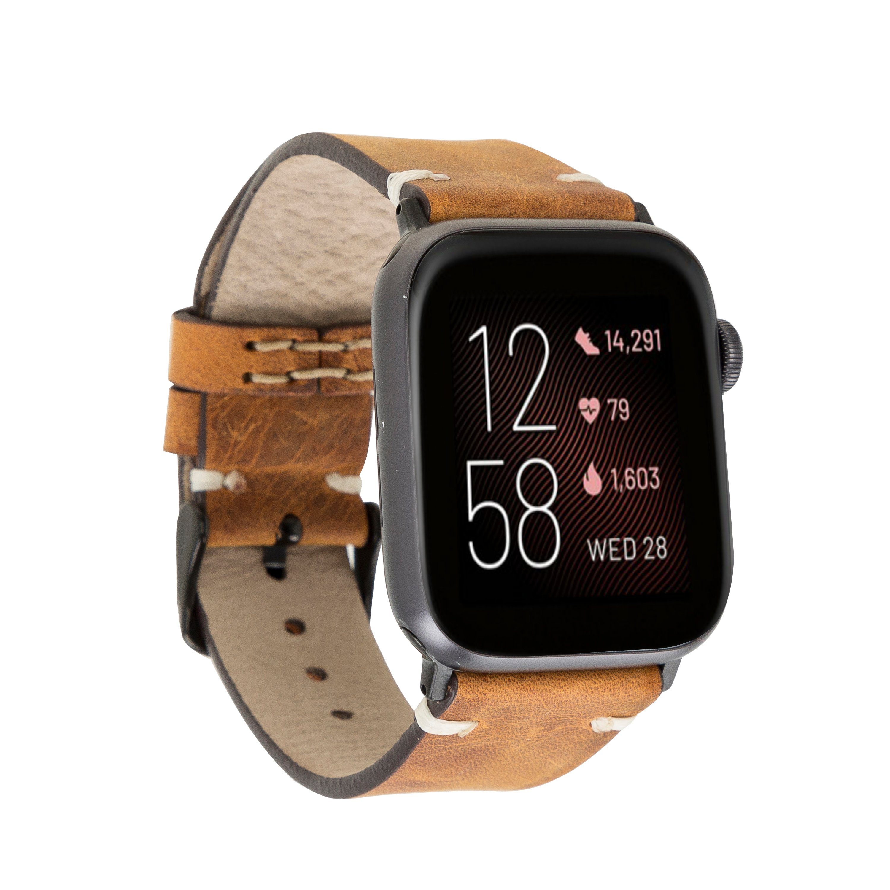 Renna Leather Smartwatch-Armband / BRAUN Leder 2 Fitbit Armband 4 Ersatzarmband Versa Echtes / 3 & Sense