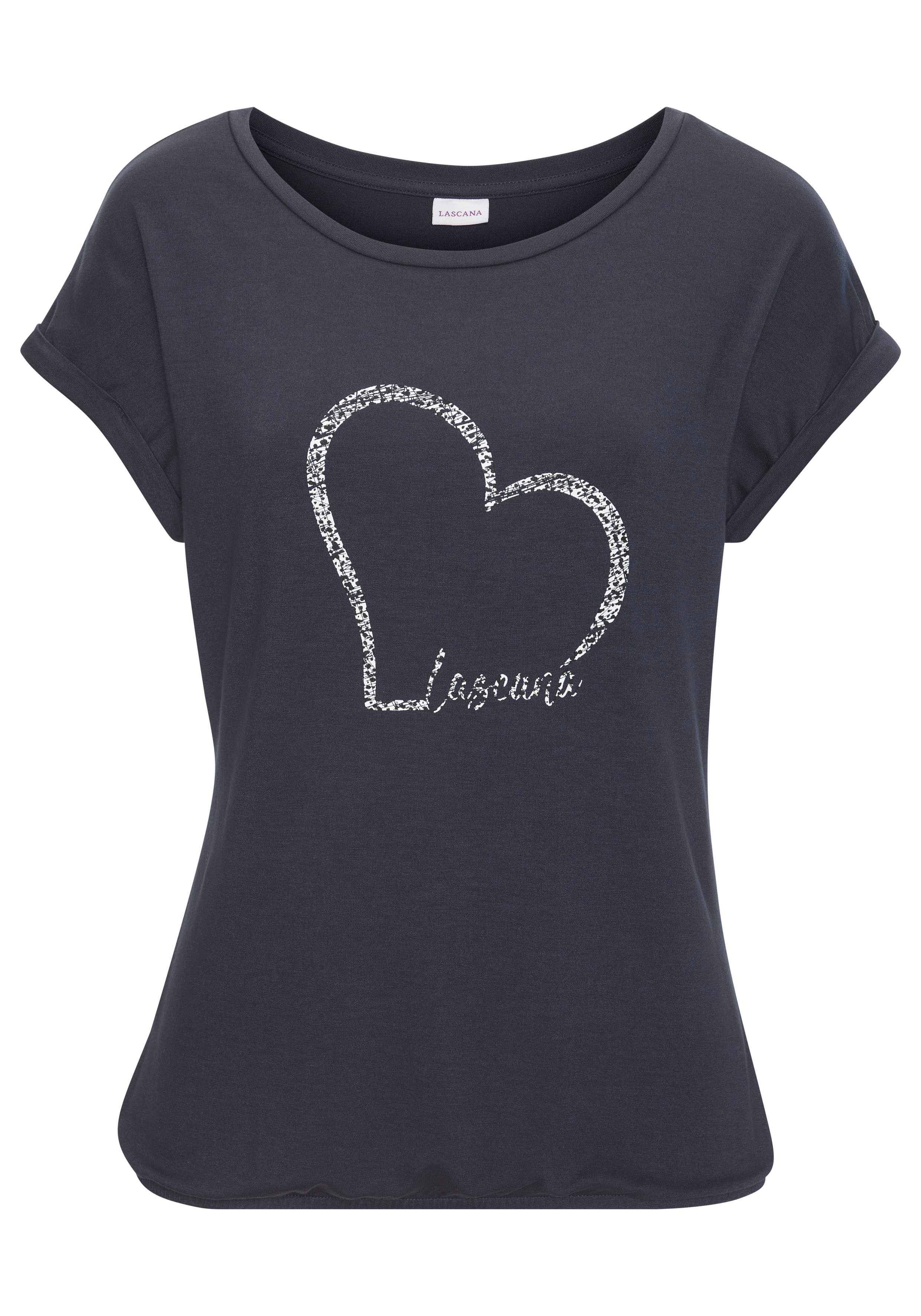 LASCANA Kurzarmshirt "mit Lascana Herz Print", aus weichem Viskose-Stretch günstig online kaufen