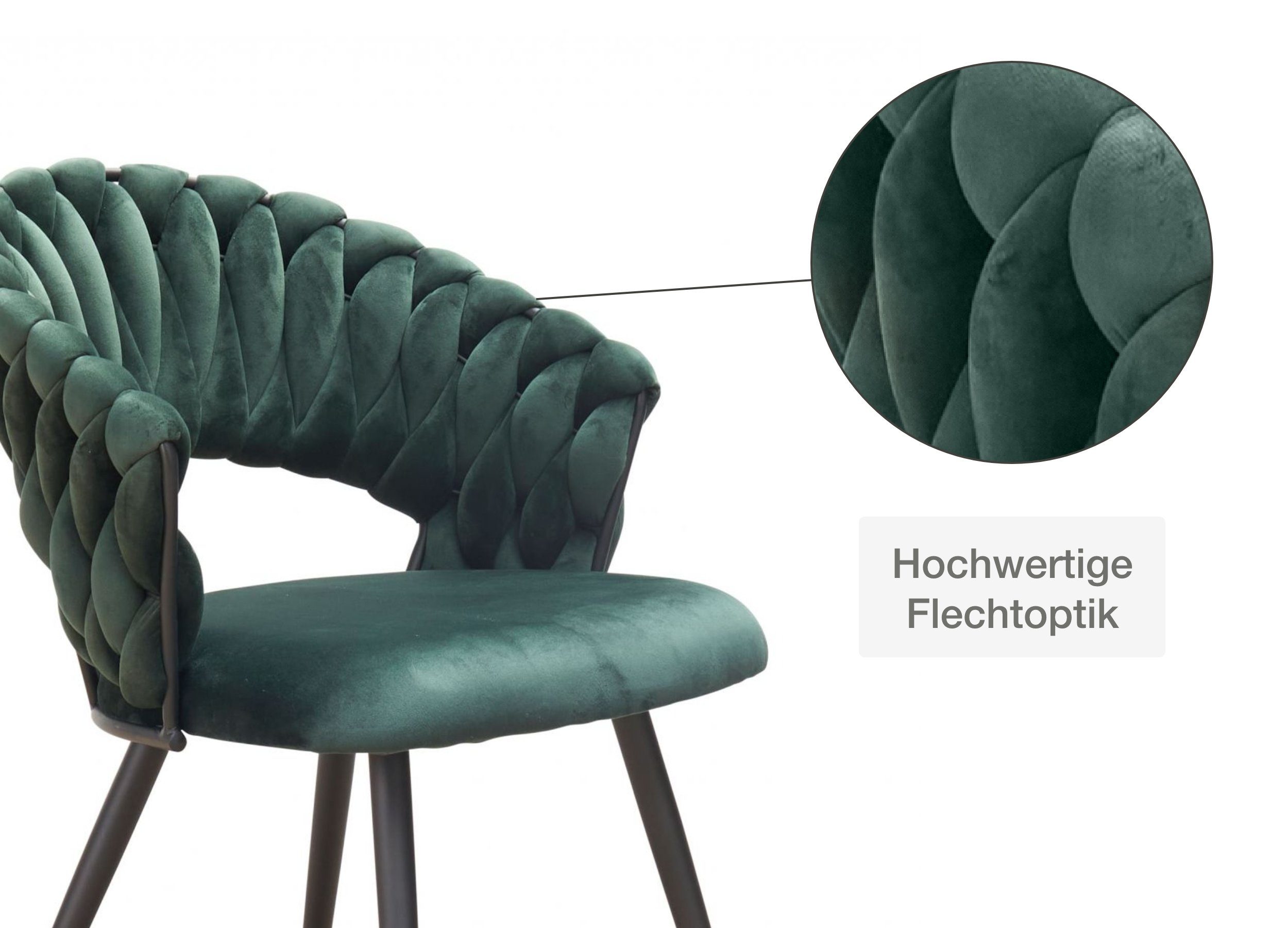 LC Home Esszimmerstuhl »Nancy« Flechtoptik Samt Armlehnstuhl Designerstuhl (Einzelstuhlset, 4 St), Gestell aus Metall – Bild 5 von 5