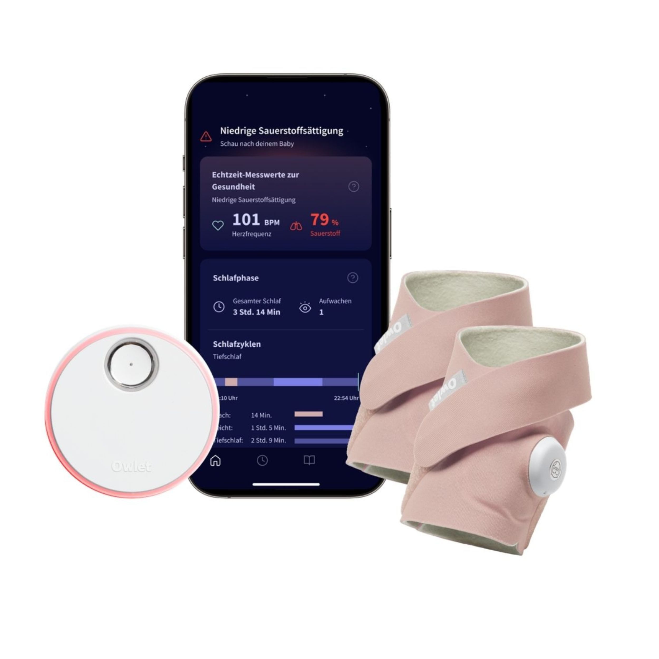 Owlet Baby Care DE Babyphone Dream Sock® plus Ersatzsocke – Smartes Babyphone mit App, Mint & Blue