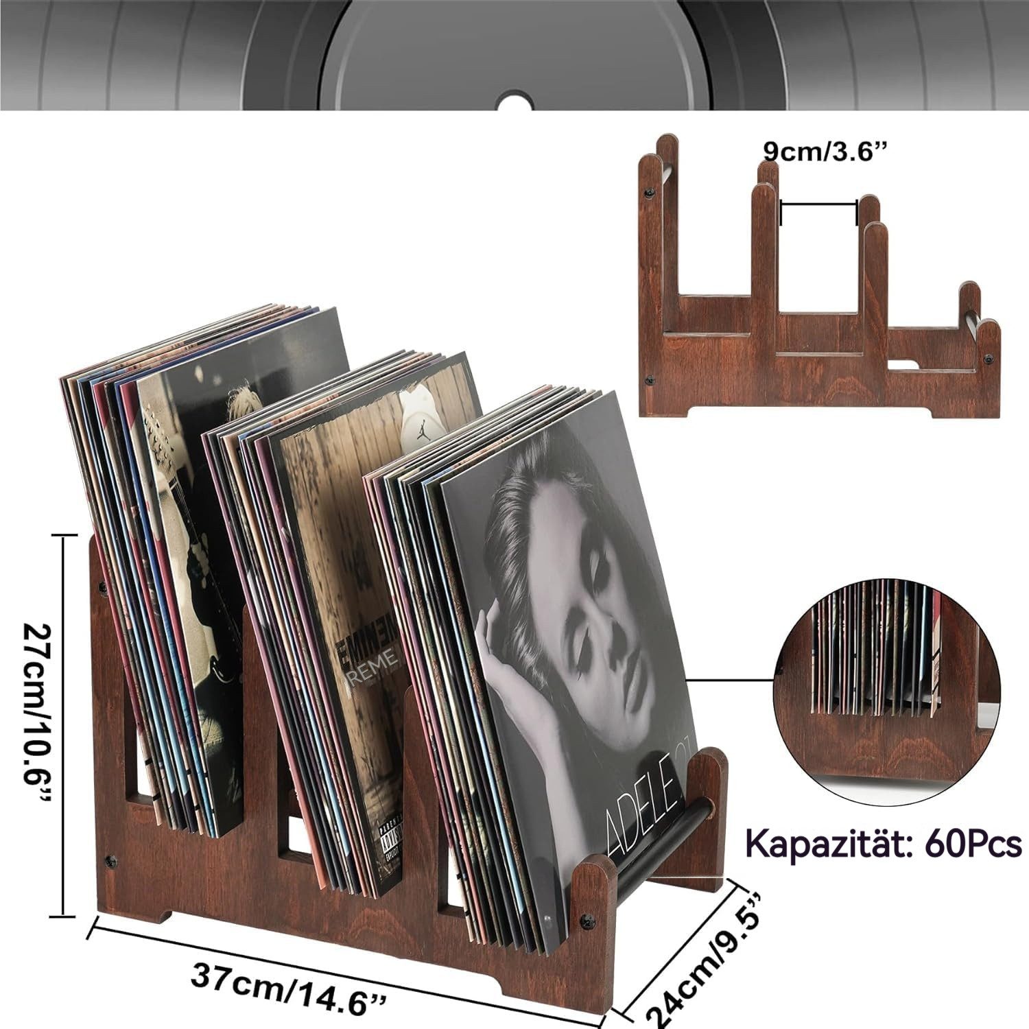 BlingBin CD-Regal Schallplattenständer, Prospekthalter Schallplatten Aufbewahrung, 1er Set 1-tlg., Holzalbum-Aufbewahrung Für Schallplatten, Alben, Bücher, Zeitschriften