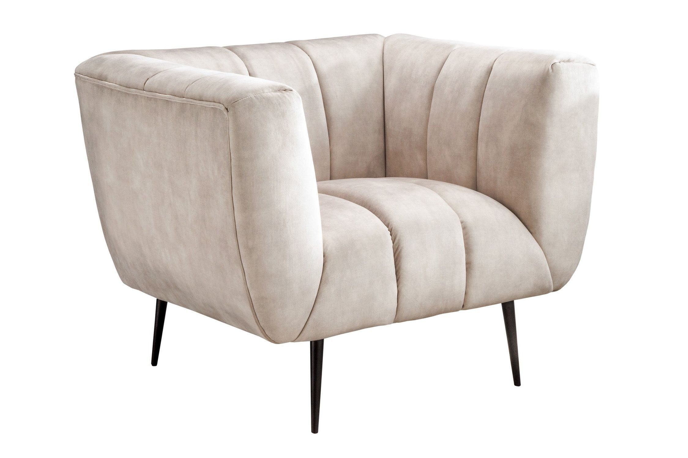 Licht-Erlebnisse Sessel MARCO, Sessel Samt Beige Creme 105 cm breit Ziernähte Retro