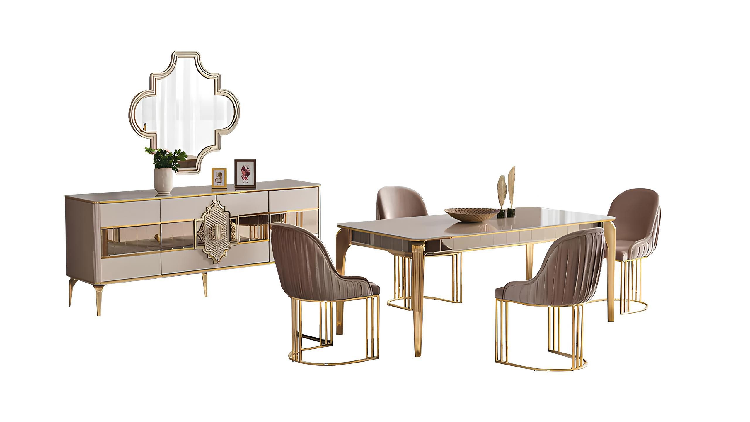 Esszimmer-Set Beige Essgruppe mit Esstisch, Stühlen und Sideboard
