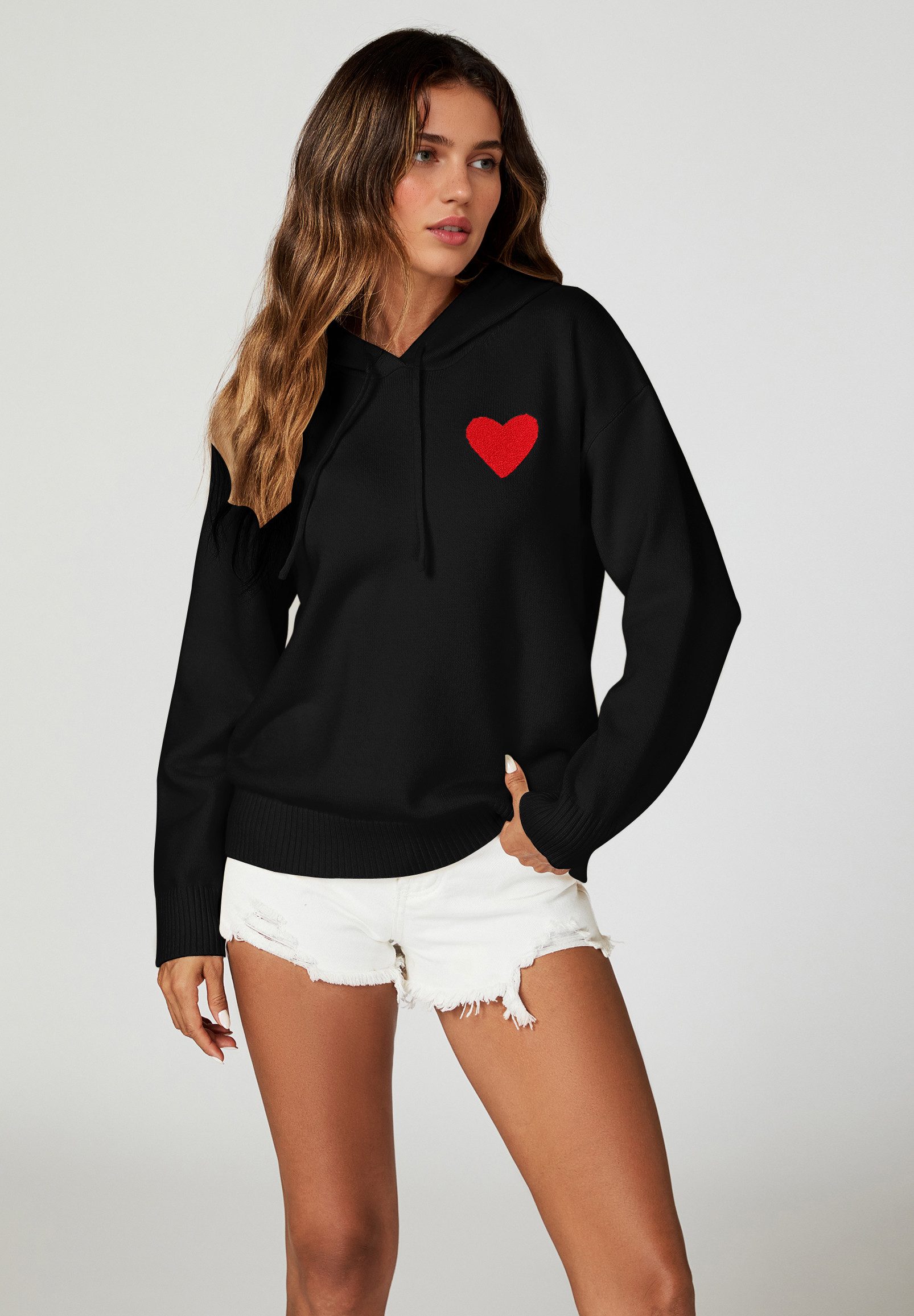 FS Collection Strickpullover Damen Strick-Hoodie Gestrickter Kapuzenpullover - Strickpullover (Einheitsgröße: UK 8–16 / EU 36–44, 6 Farben : Schwarz, Creme, Olivegrün, Fuchsia Rosa, Kamel und Rot) 56 % Viskose, 26 % Polyester, 18 % Wolle)