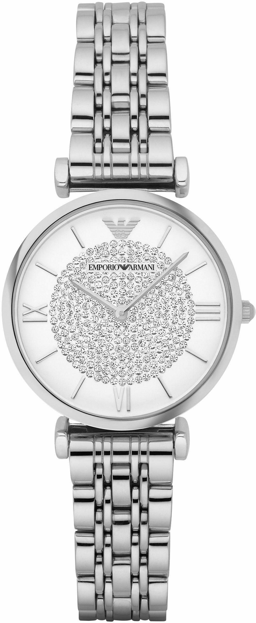 Emporio Armani Quarzuhr AR1925, Armbanduhr, Damenuhr, Edelstahlboden verschraubt, Glassteine