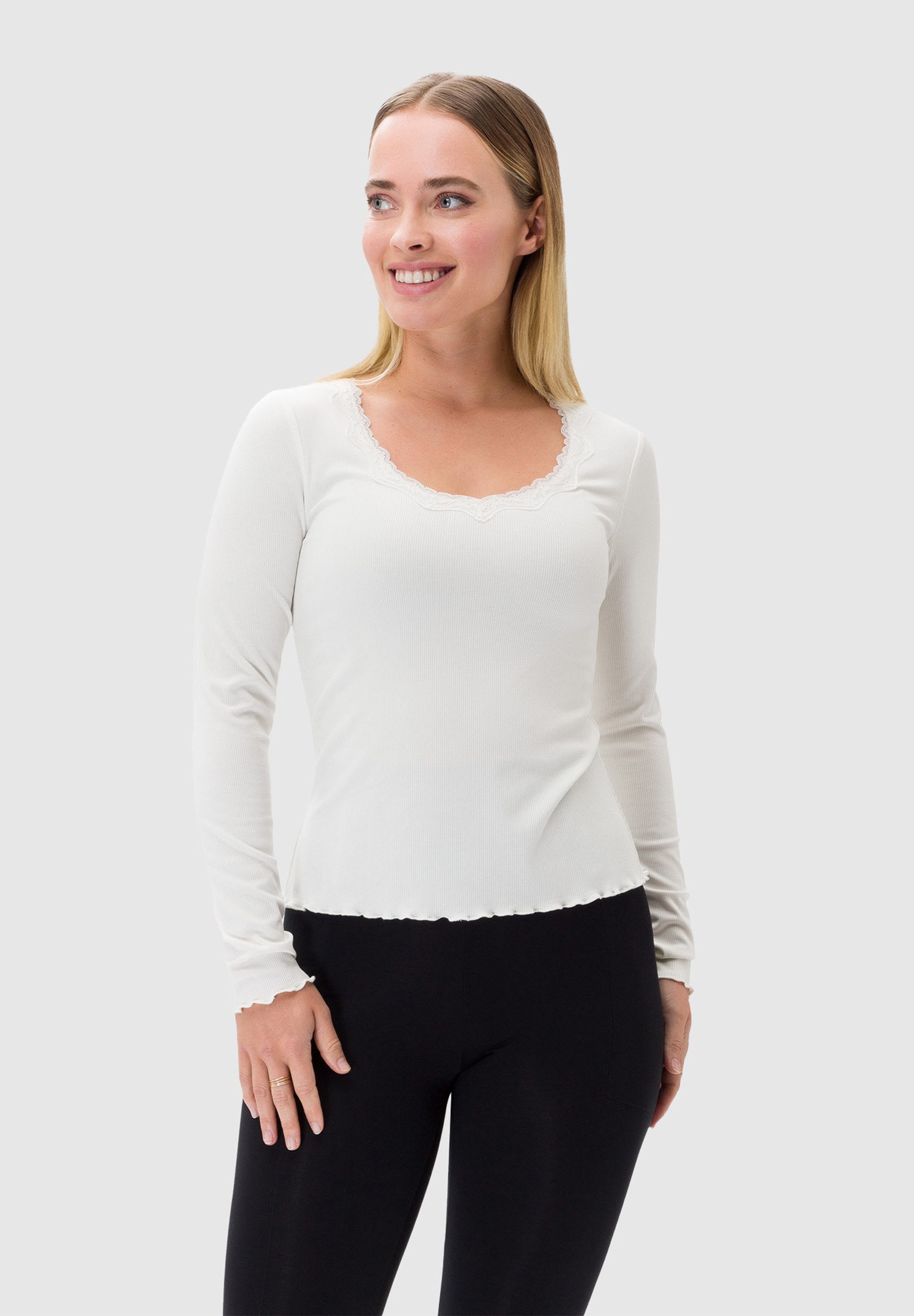 Les Lunes Langarmshirt Maala feminines Design, Ausschnitt mit Spitzenbesatz günstig online kaufen