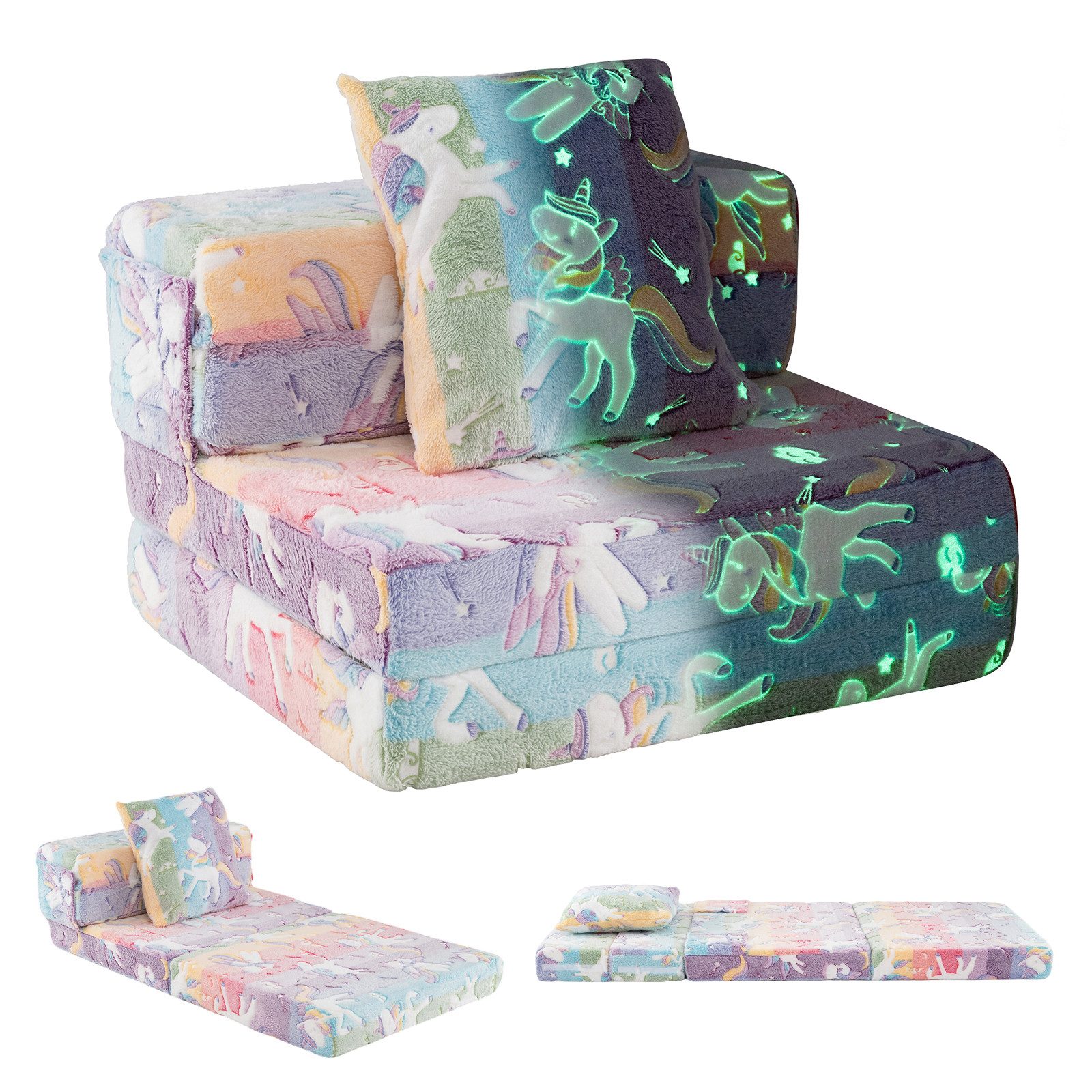 COSTWAY Kindersofa, 3-in-1 Klappsofa-Bett mit abnehmbaren Bezügen, Kissen günstig online kaufen
