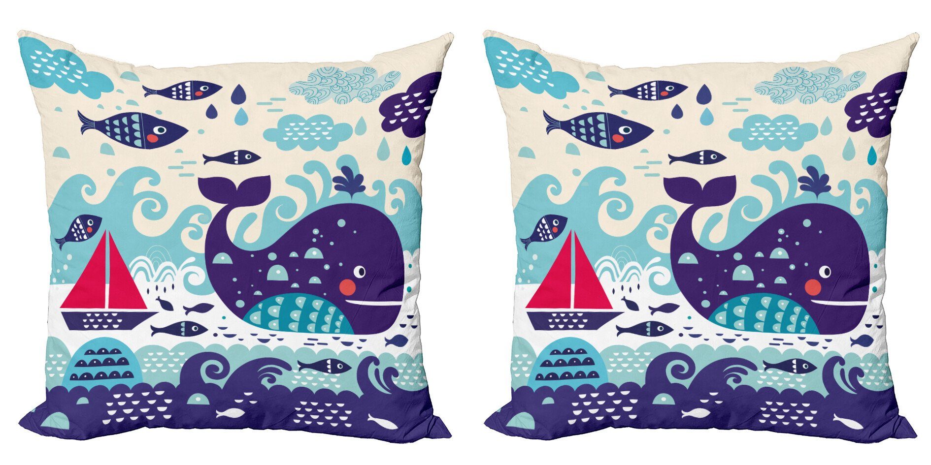 Digitaldruck, (2 Cartoon-Wal Stück), Doppelseitiger Kissenbezüge Modern Walfisch eines Accent Fisch Abakuhaus