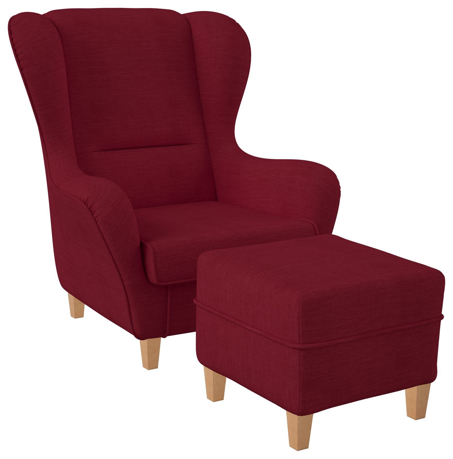 Supellex Ohrensessel Sofia Relaxsessel mit Hocker – Vienna Rubin-Rot
