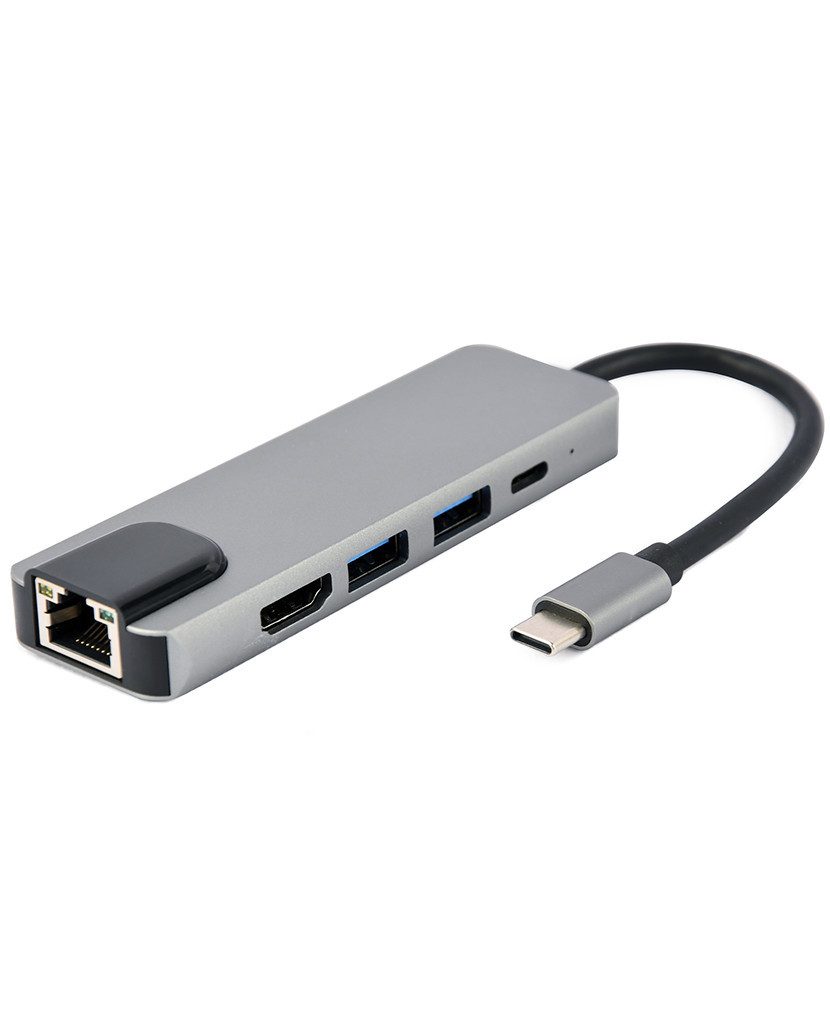 Gembird A-CM-COMBO5-04 Adapter 5-in-1: USB-Hub mit 3 Anschlüssen, 4K HDMI und USB Typ-C PD Ladeunterstützung zu Plug & Play, 2-Port USB 3.2 Gen 1 (5 Gbit/s) Hub, 5-in-1: USB-Hub mit 3 Anschlüssen