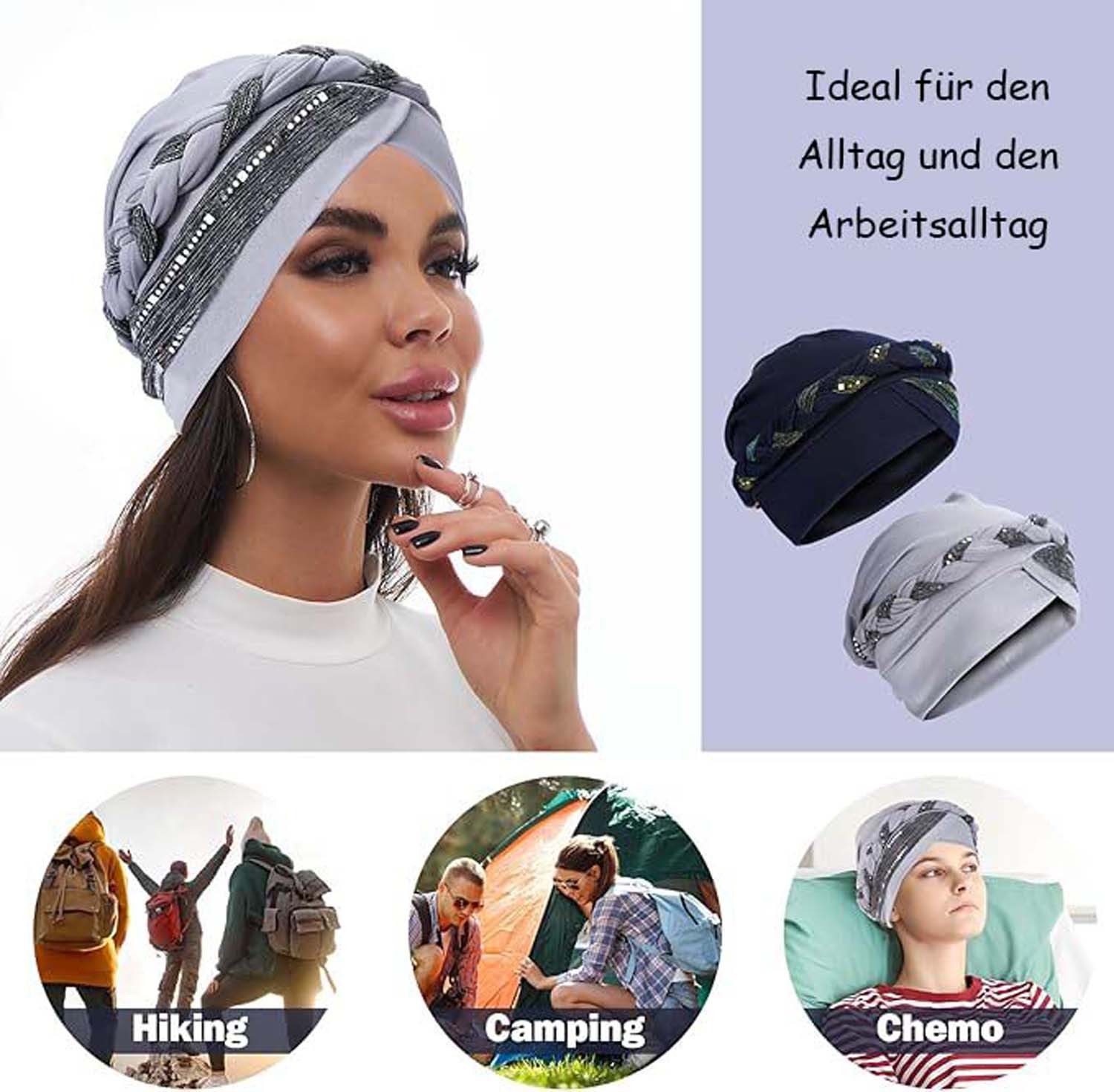 Zaewry Kopftuch Chemo Turban für Damen, Kopfbedeckung Beanie Mütze – Bild 4 von 5