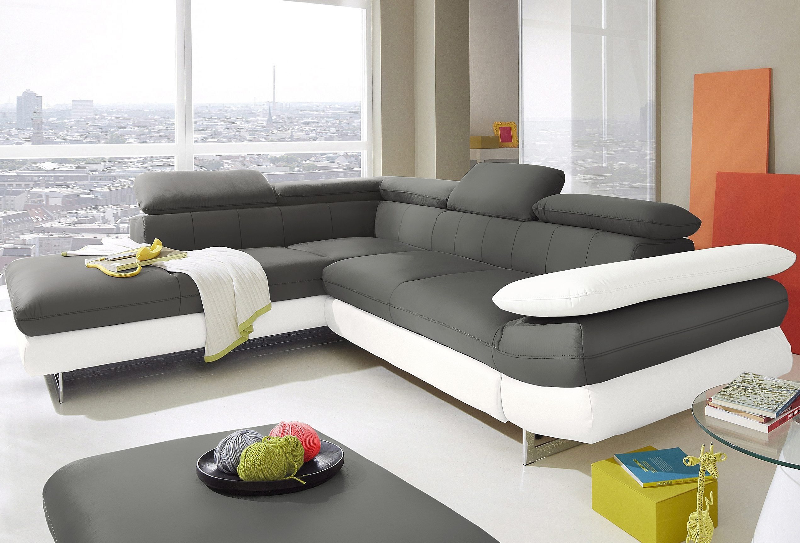 COTTA Ecksofa Solution L-Form, mit Arm- & Kopfteilverstellung, wahlweise mit Bettfunktion
