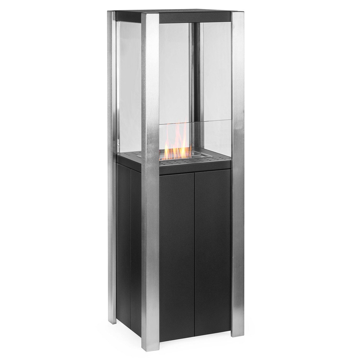 Moritz Dekokamin Standkamin 120 x 38 x 38 cm Säule 1,2 Liter Brenner, Edelstahl, Standkamin Ethanolbrenner Glasfeuer Terrassenfeuer Kamin