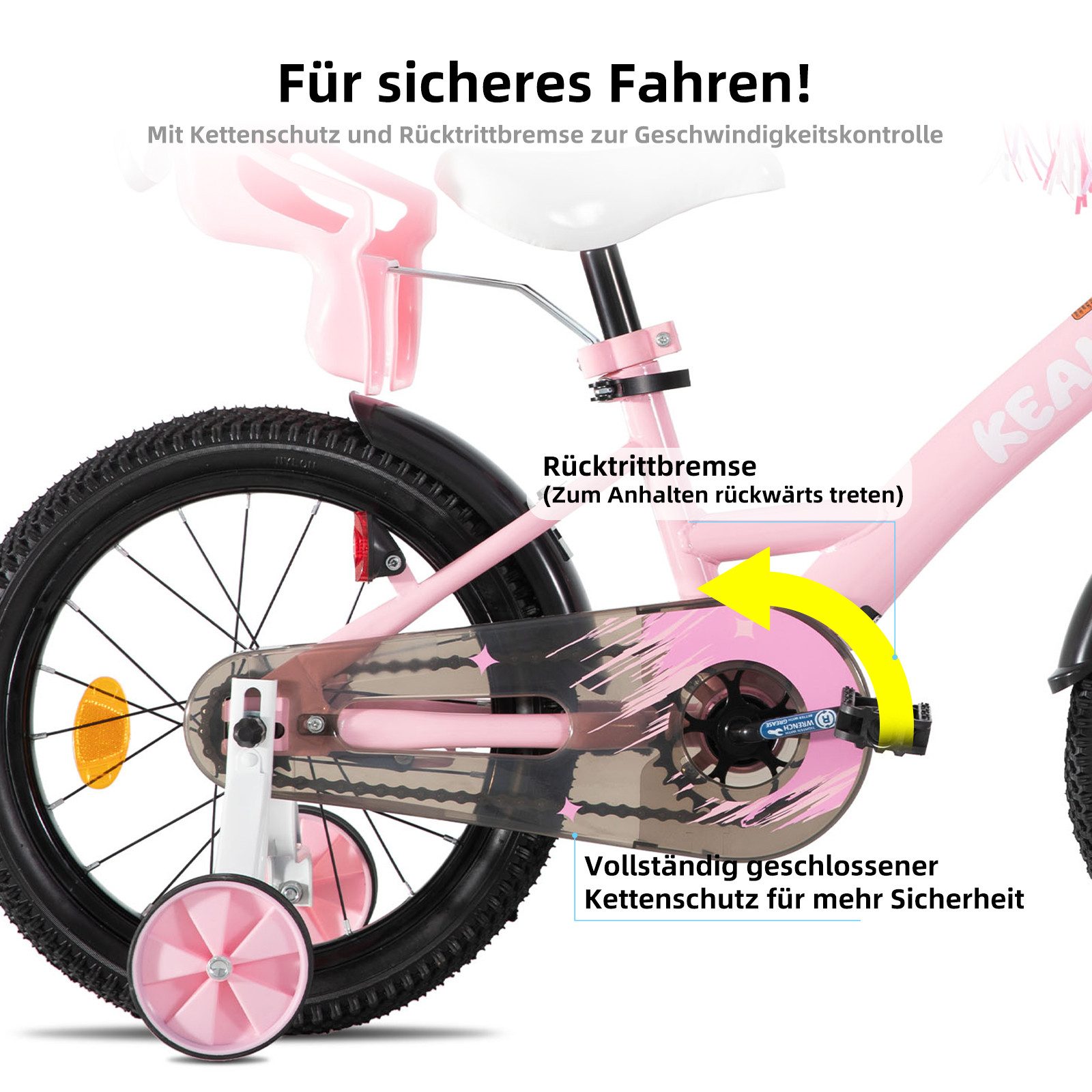 JOYSTAR Kinderfahrrad Mädchenfahrrad 14/16/18/20 Zoll mit Hochkarbonstahlrahmen, mit Puppensitz und Korb,Stützräder, Luftschlangen, Schutzblechen