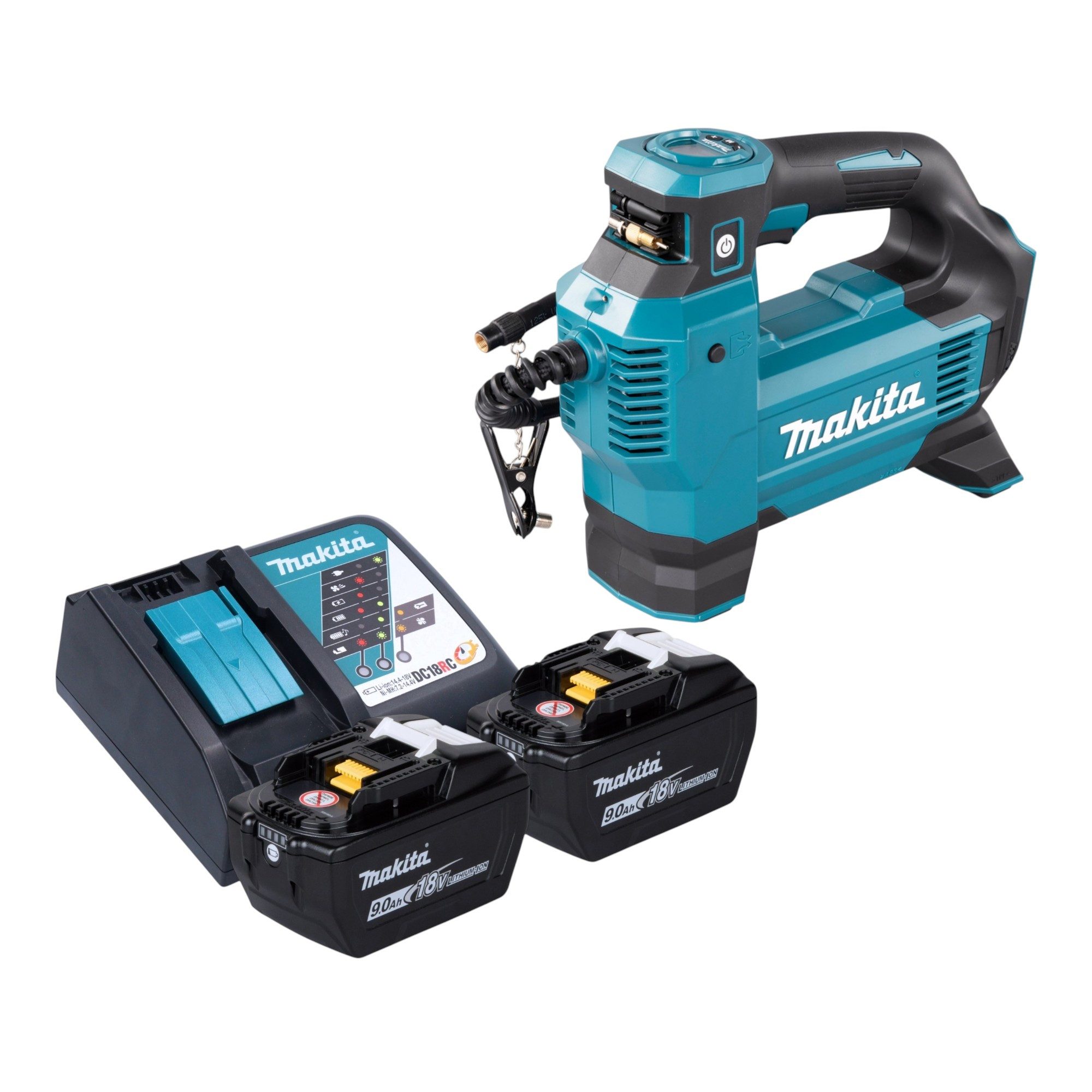 Makita Akku-Handkompressor DMP 181 Z Akku Kompressor 18 V 11,1 bar + 2x Akku 9,0 Ah + Ladegerät